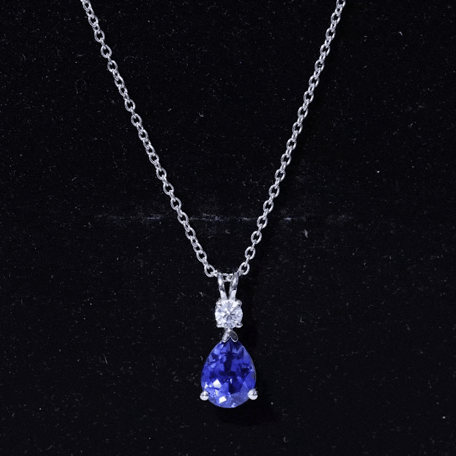 Lab Created Blue Sapphire Teardrop Necklace with Moissanite AAAA - Rosec Jewels