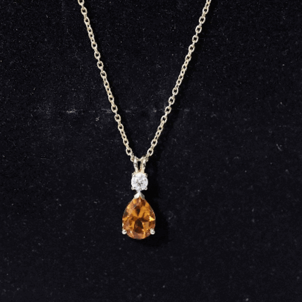 1 Carat Citrine Teardrop Pendant Necklace with Lab Grown Diamond AAA - Rosec Jewels