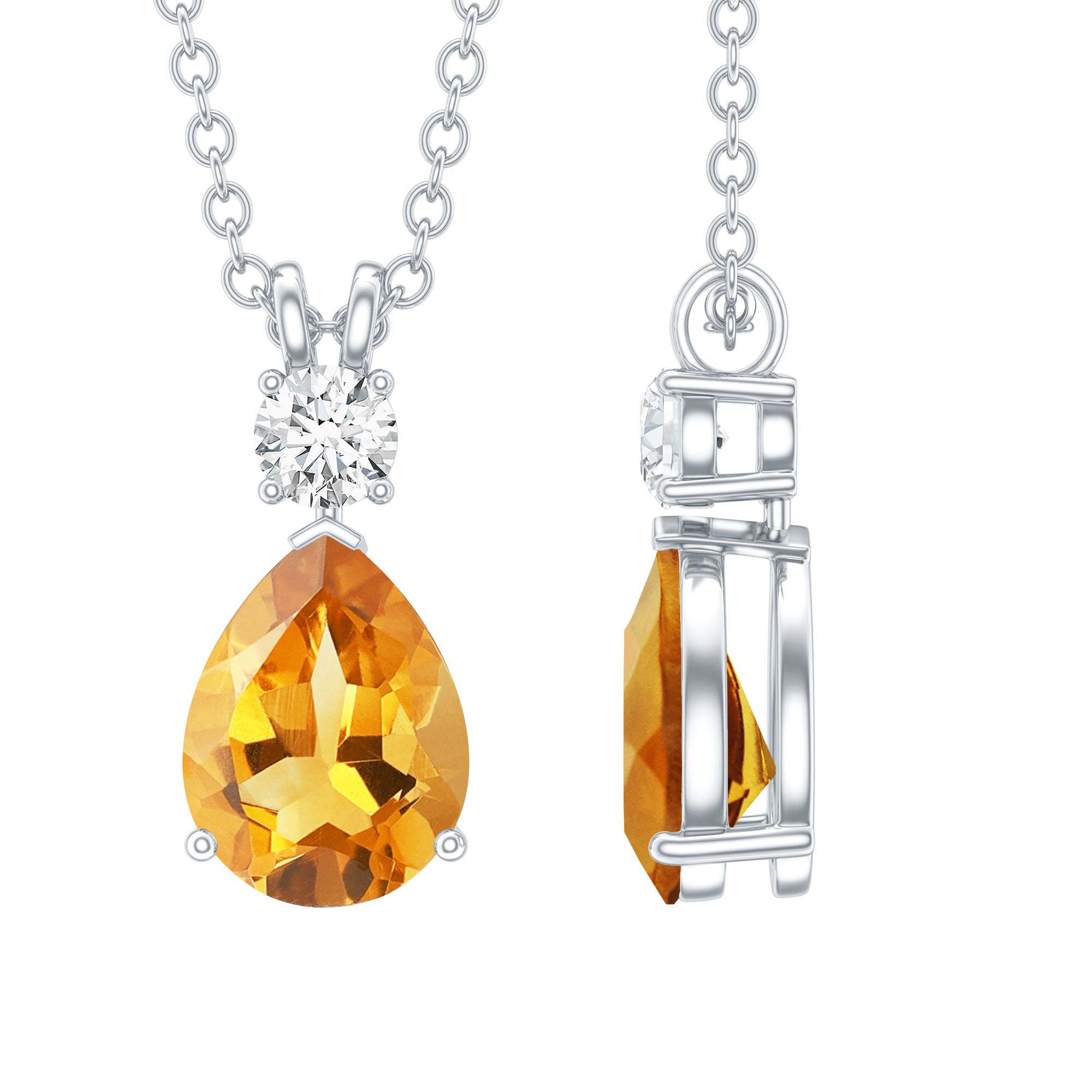 1 Carat Citrine Teardrop Pendant Necklace with Lab Grown Diamond AAA - Rosec Jewels