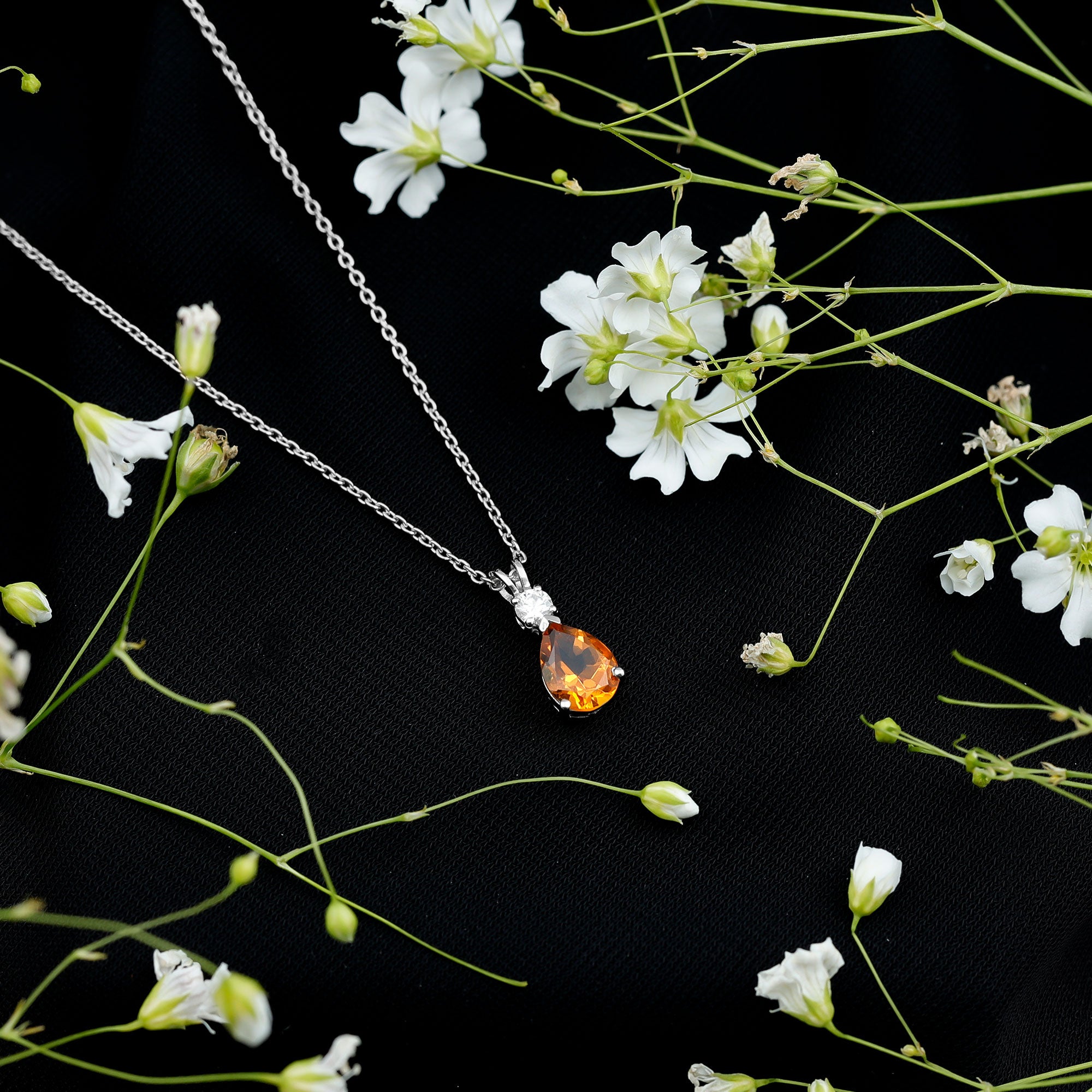1 Carat Citrine Teardrop Pendant Necklace with Lab Grown Diamond AAA - Rosec Jewels