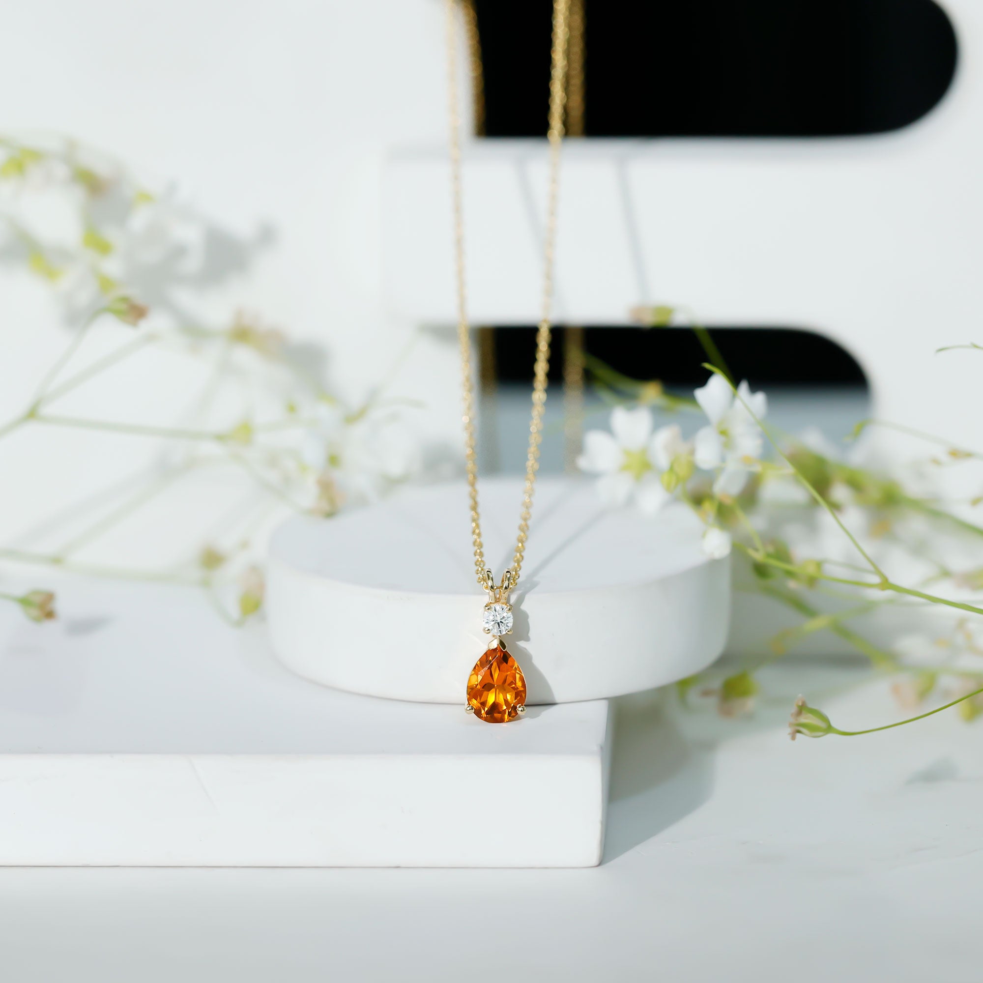 1 Carat Citrine Teardrop Pendant Necklace with Lab Grown Diamond AAA - Rosec Jewels