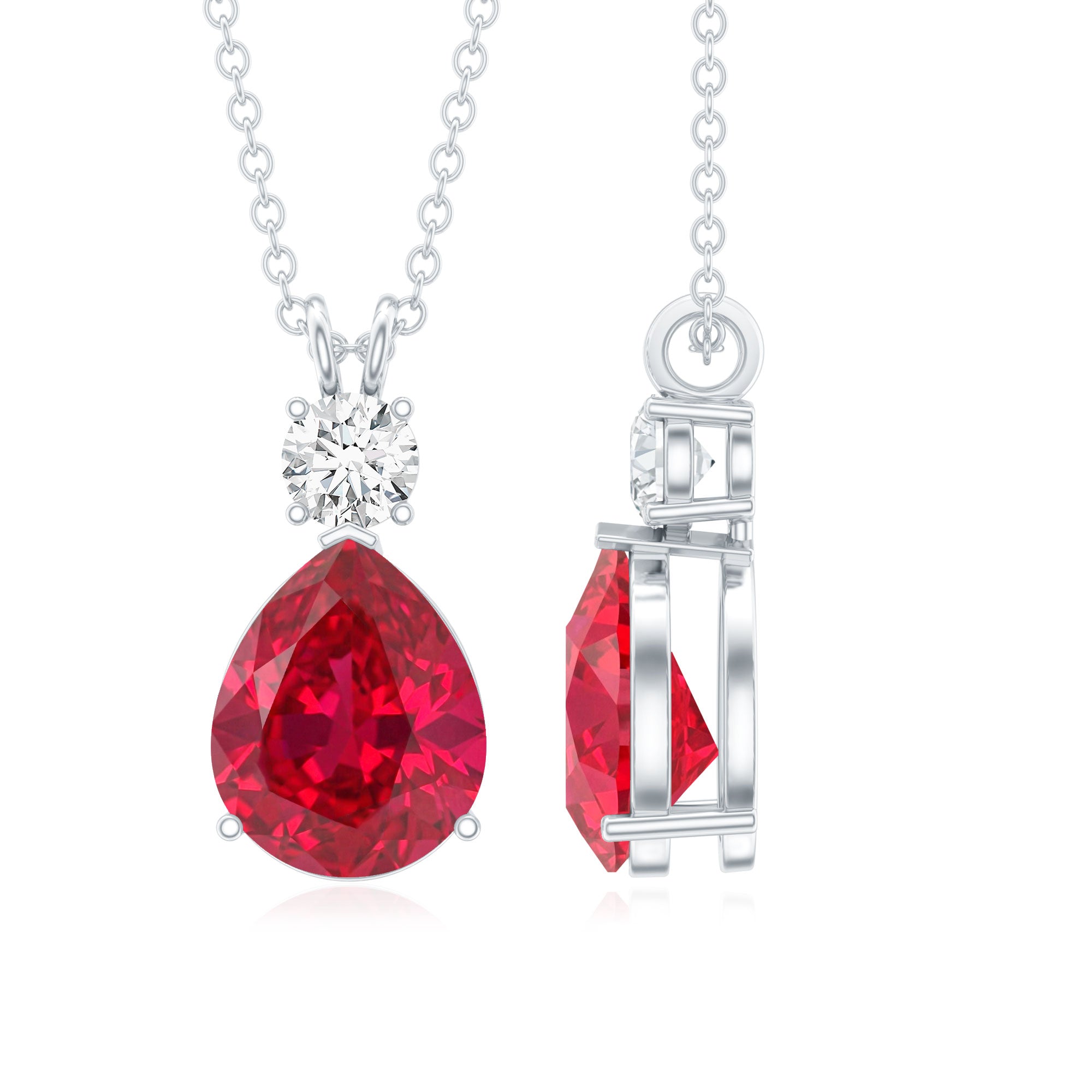 2.9 Carat Lab Created Ruby Teardrop Pendant with Diamond AAAA - Rosec Jewels