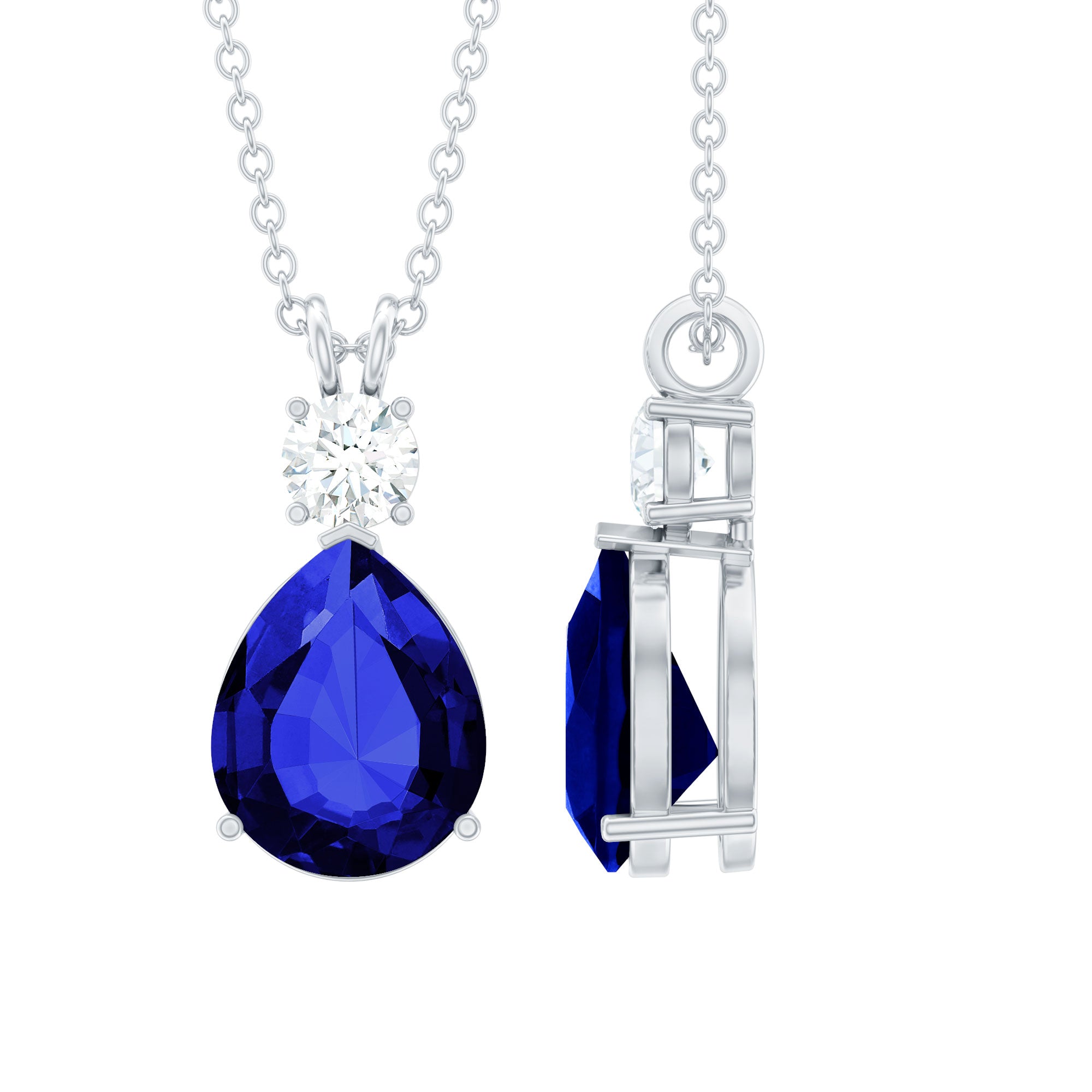Created Blue Sapphire Teardrop Pendant Necklace