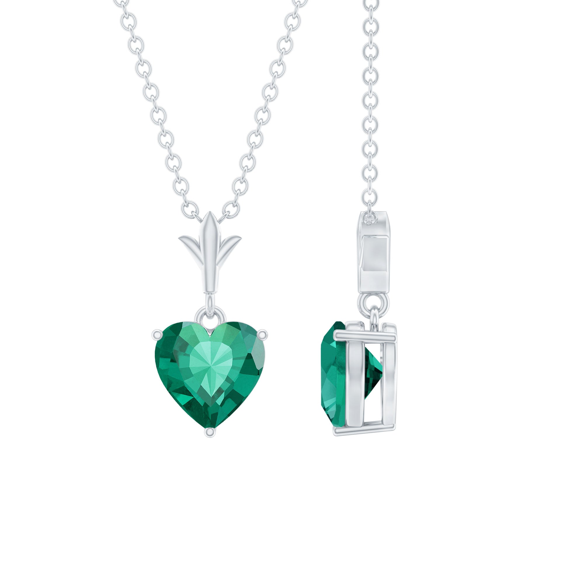 Certified Lab Created Emerald Heart Solitaire Necklace With Chain