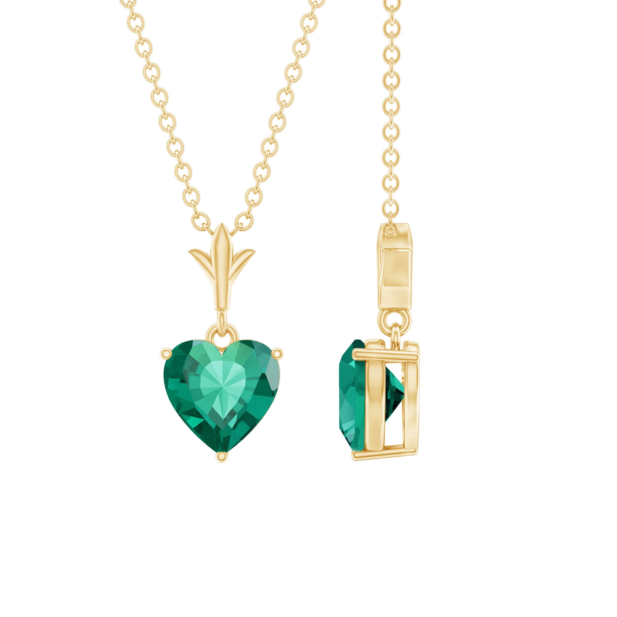 Certified Lab Created Emerald Heart Solitaire Necklace With Chain AAAA - Rosec Jewels