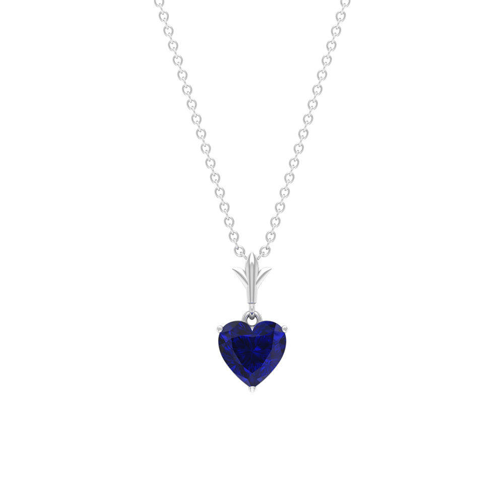 Solitaire Lab Created Blue Sapphire Heart Pendant for Women