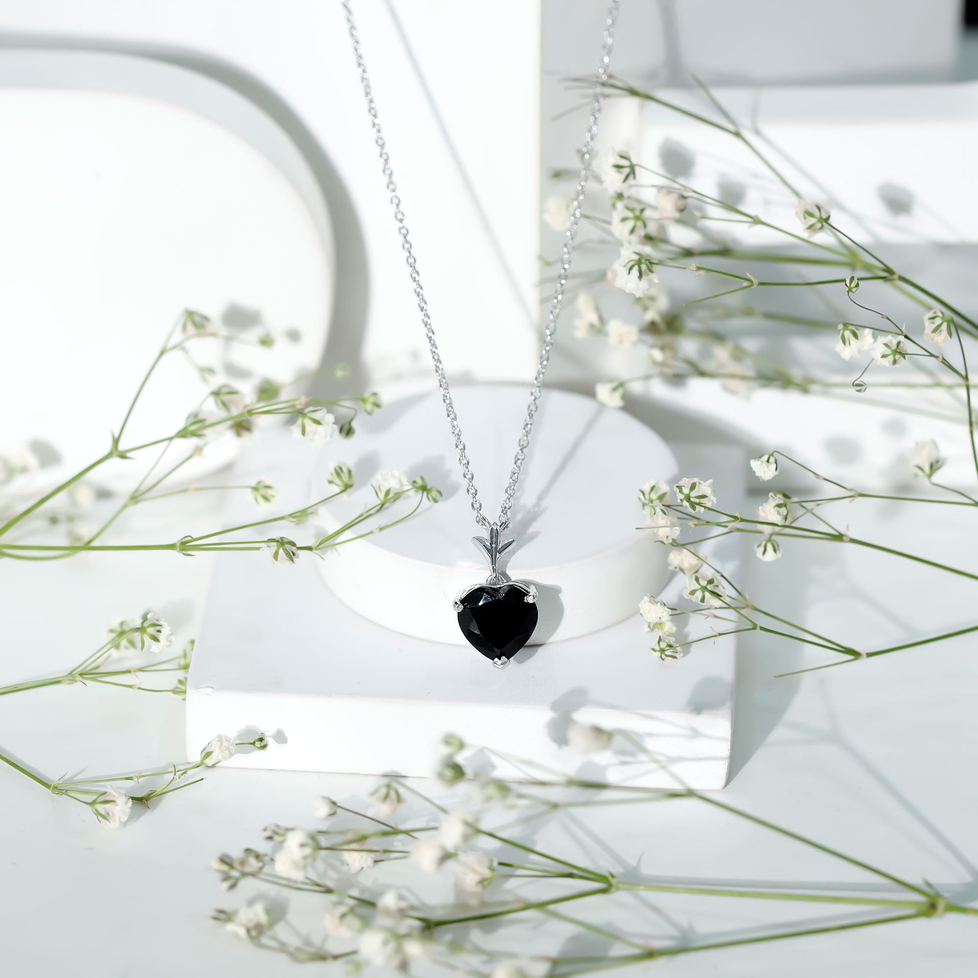 Natural Black Spinel Heart Necklace for Women AAA - Rosec Jewels