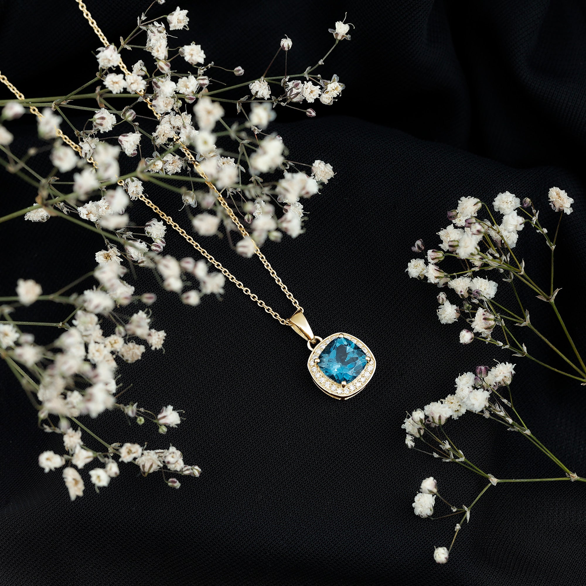 Cushion Cut 2.8 Carat London Blue Topaz Pendant with Diamond Halo AAA - Rosec Jewels