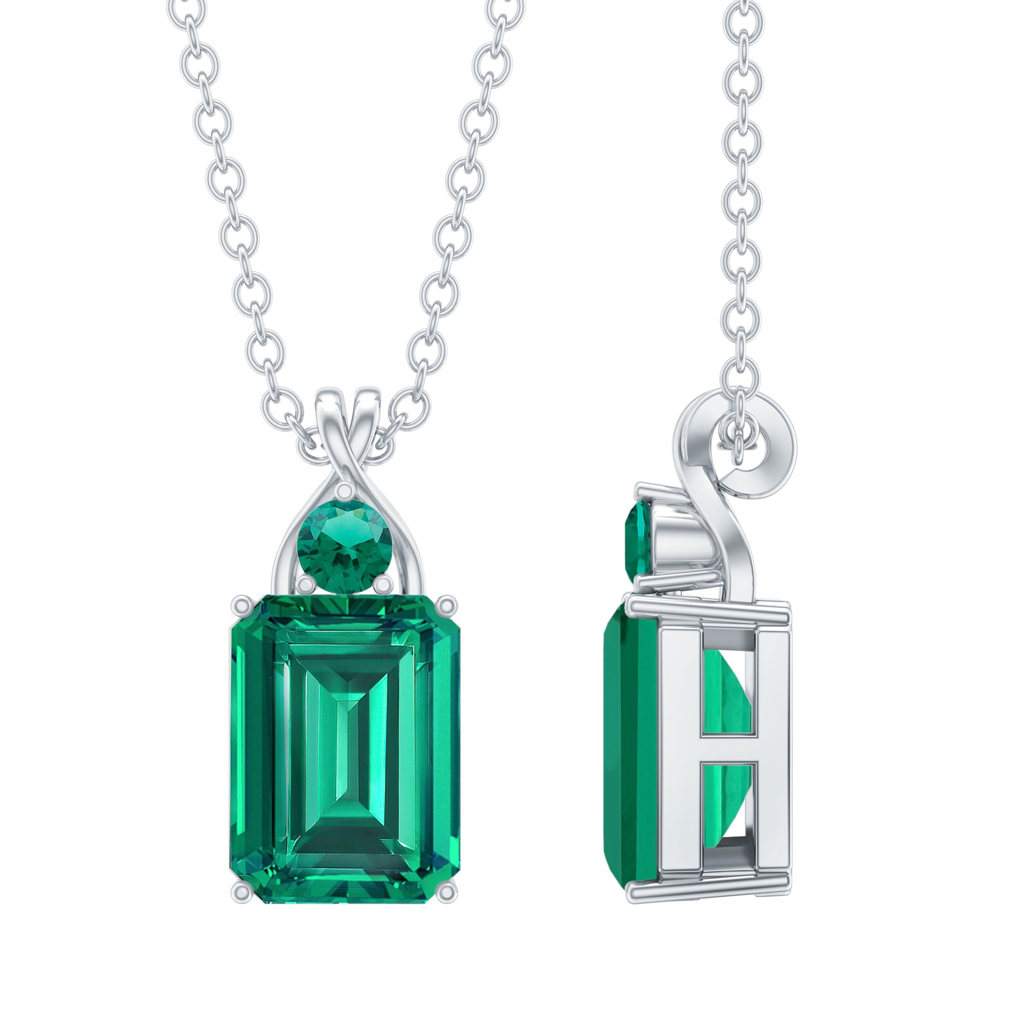 Certified 6X8 MM Lab Created Emerald Solitaire Pendant Necklace