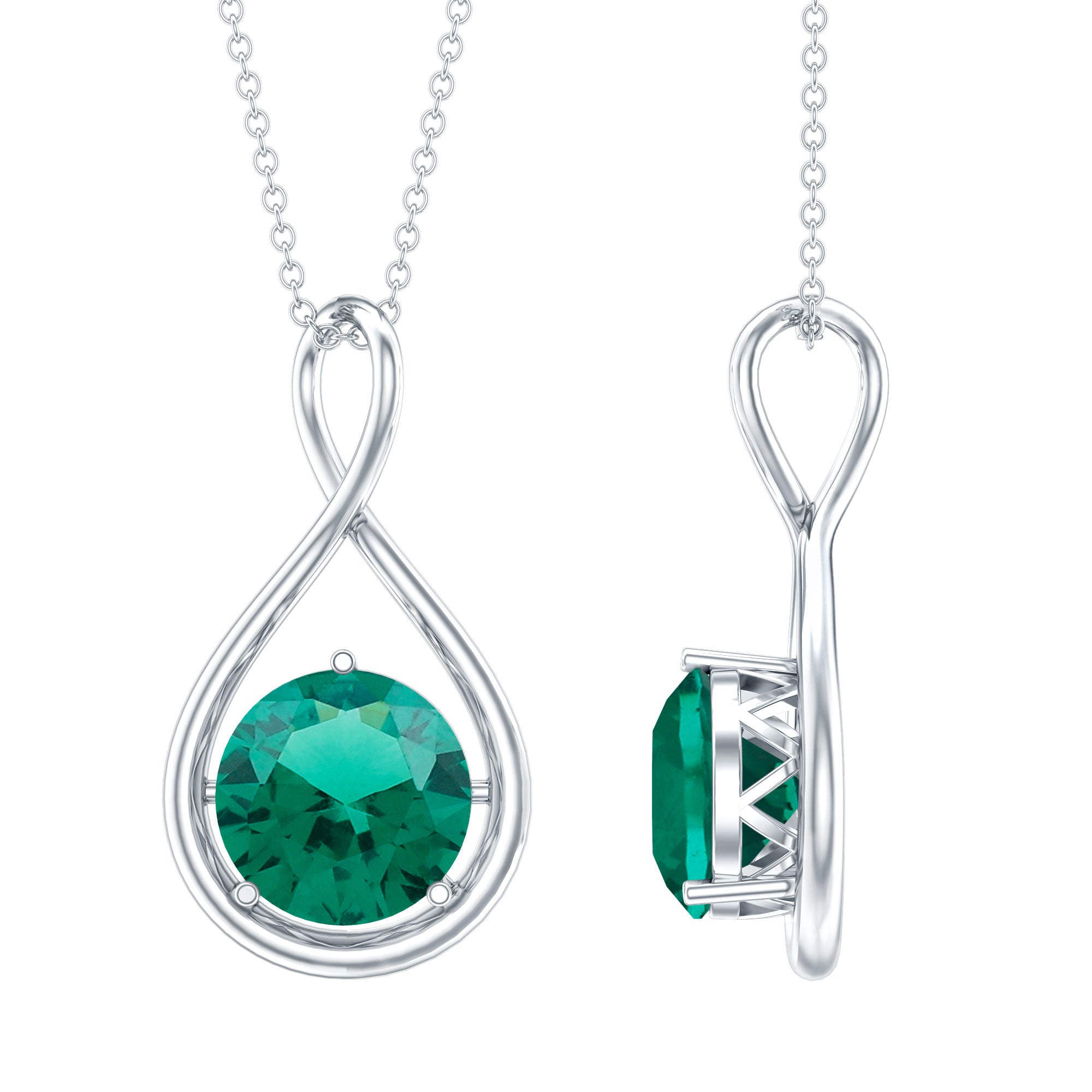 Solitaire 3.5 Carat Lab Grown Emerald Infinity Necklace