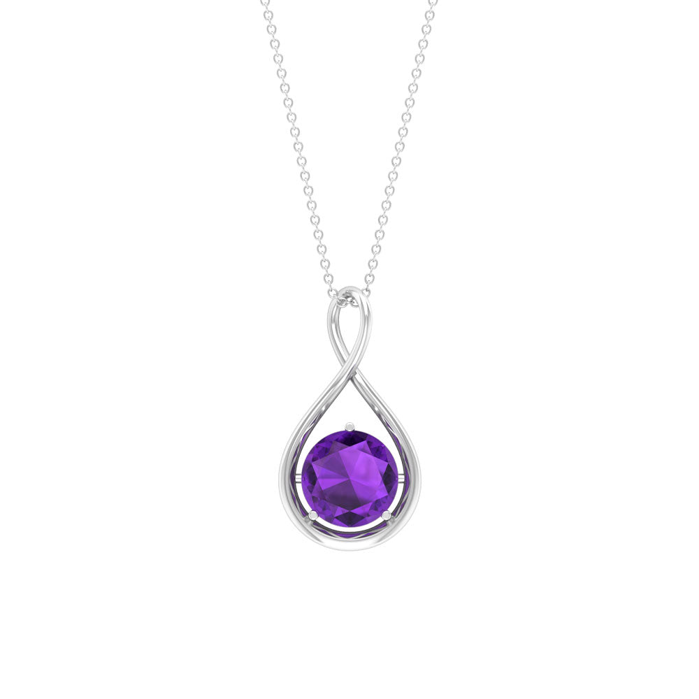 Solitaire Real Amethyst Infinity Pendant Necklace