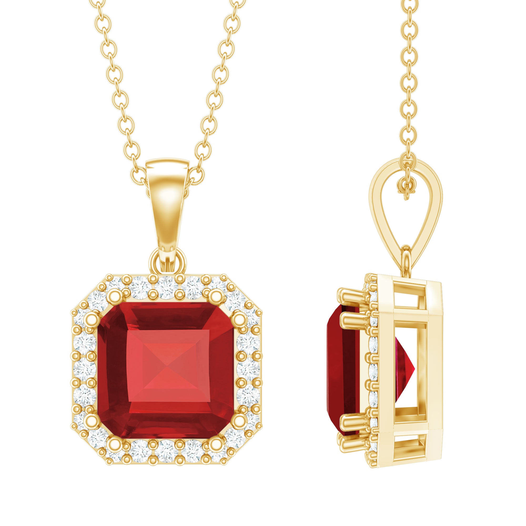 4.8 Carat Asscher Cut Lab Grown Ruby Necklace With Diamond AAAA - Rosec Jewels