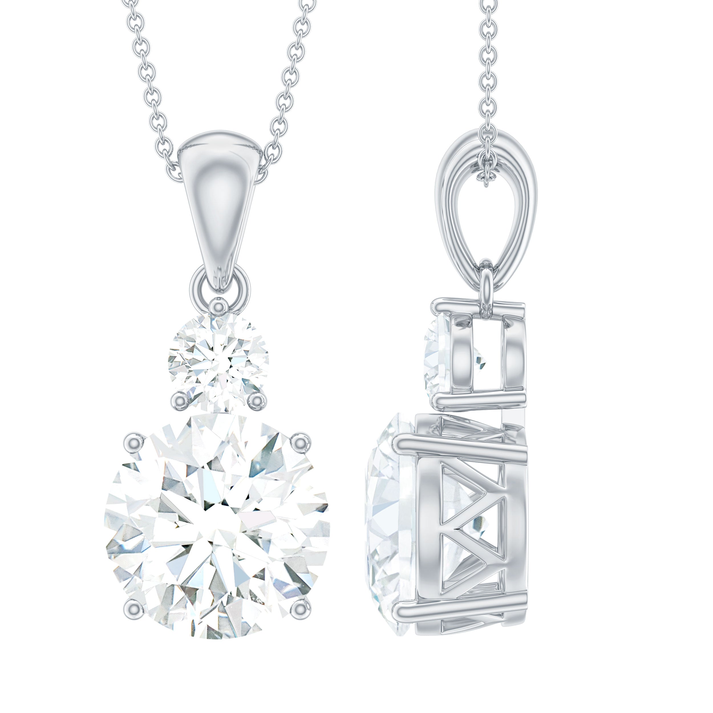Brilliant Cut Moissanite Two Stone Necklace With Chain D-VS1 - Rosec Jewels