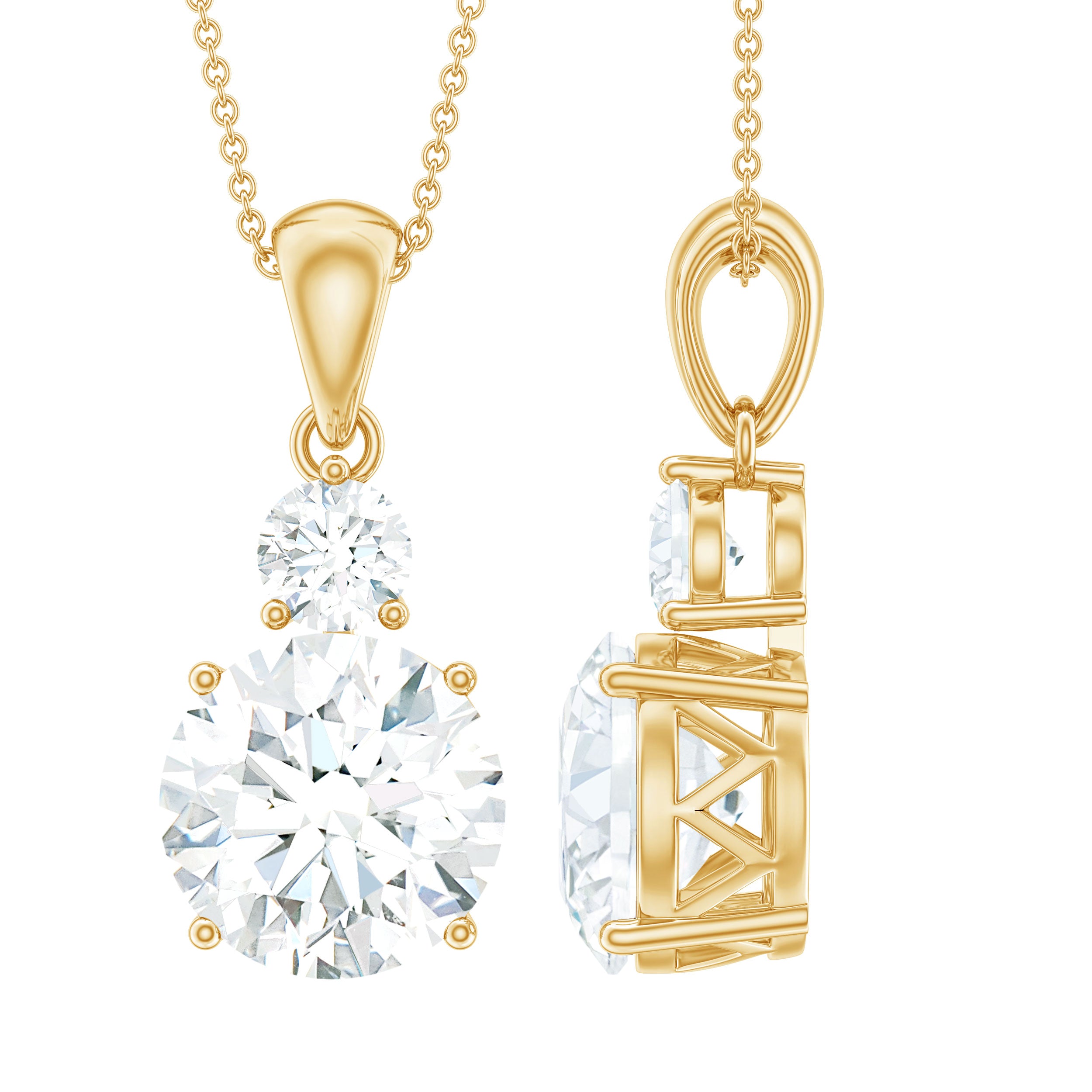 Brilliant Cut Moissanite Two Stone Necklace With Chain D-VS1 - Rosec Jewels
