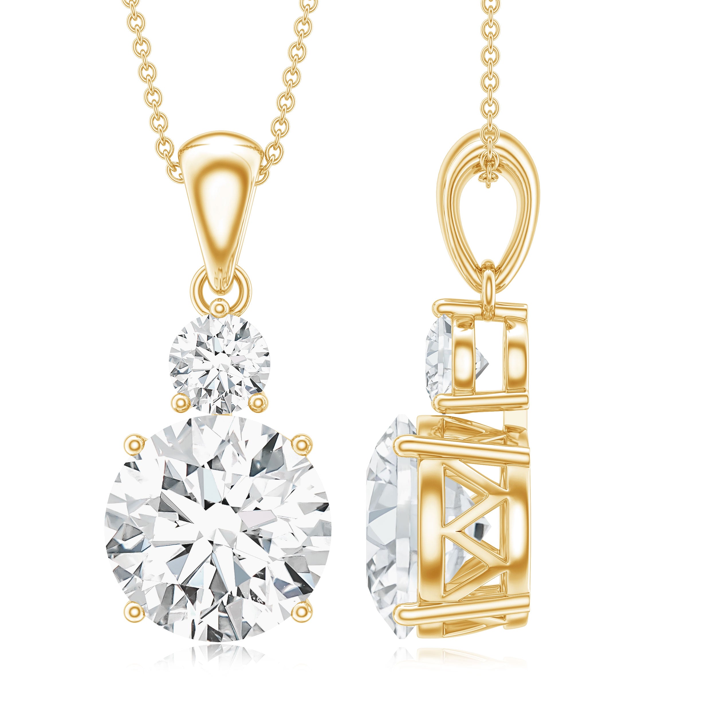 Brilliant Cut Moissanite Two Stone Necklace With Chain D-VS1 - Rosec Jewels