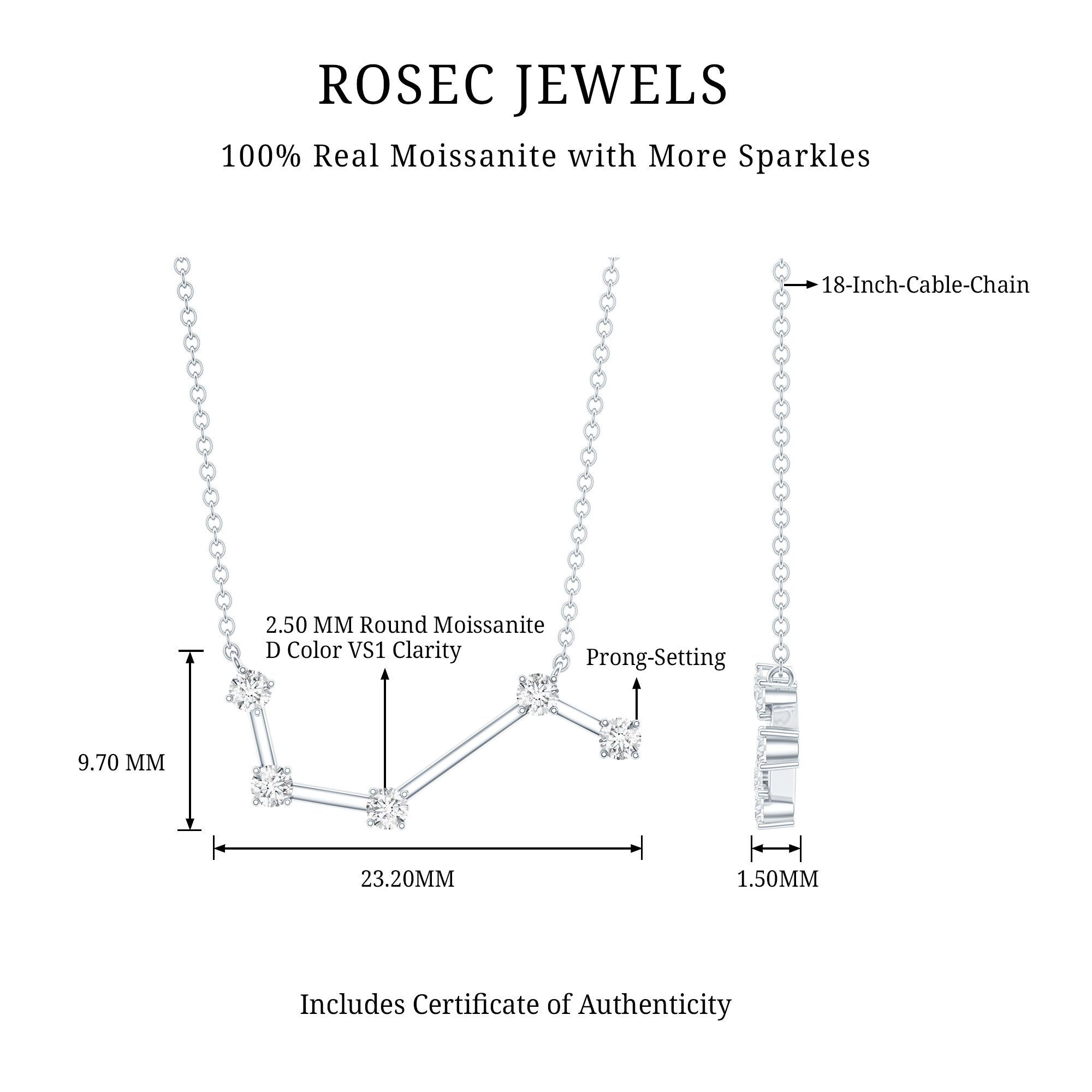 Moissanite Aries Constellation Necklace for Women D-VS1 - Rosec Jewels