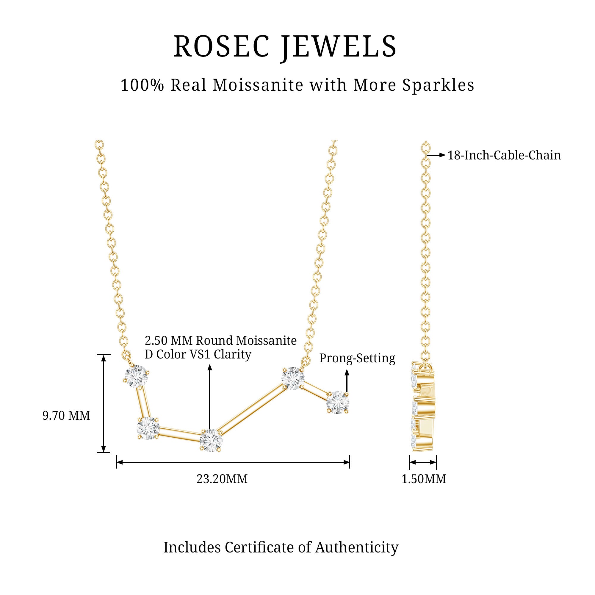 Moissanite Aries Constellation Necklace for Women D-VS1 - Rosec Jewels