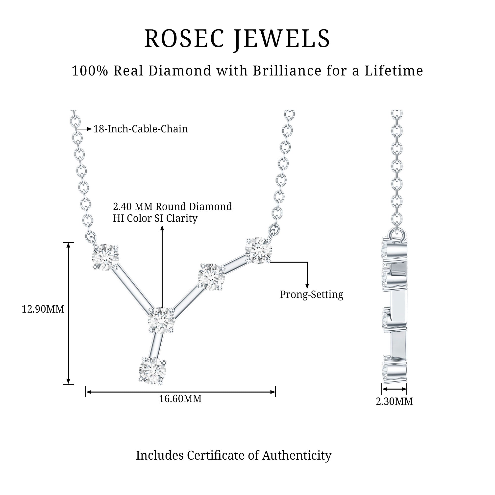Natural Diamond Zodiac Cancer Constellation Necklace for Women Natural - ( HI-SI ) - Rosec Jewels
