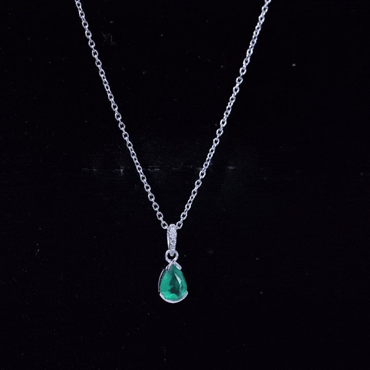 Pear Cut Emerald Solitaire Pendant with Diamond Accent Bail AAA - Rosec Jewels