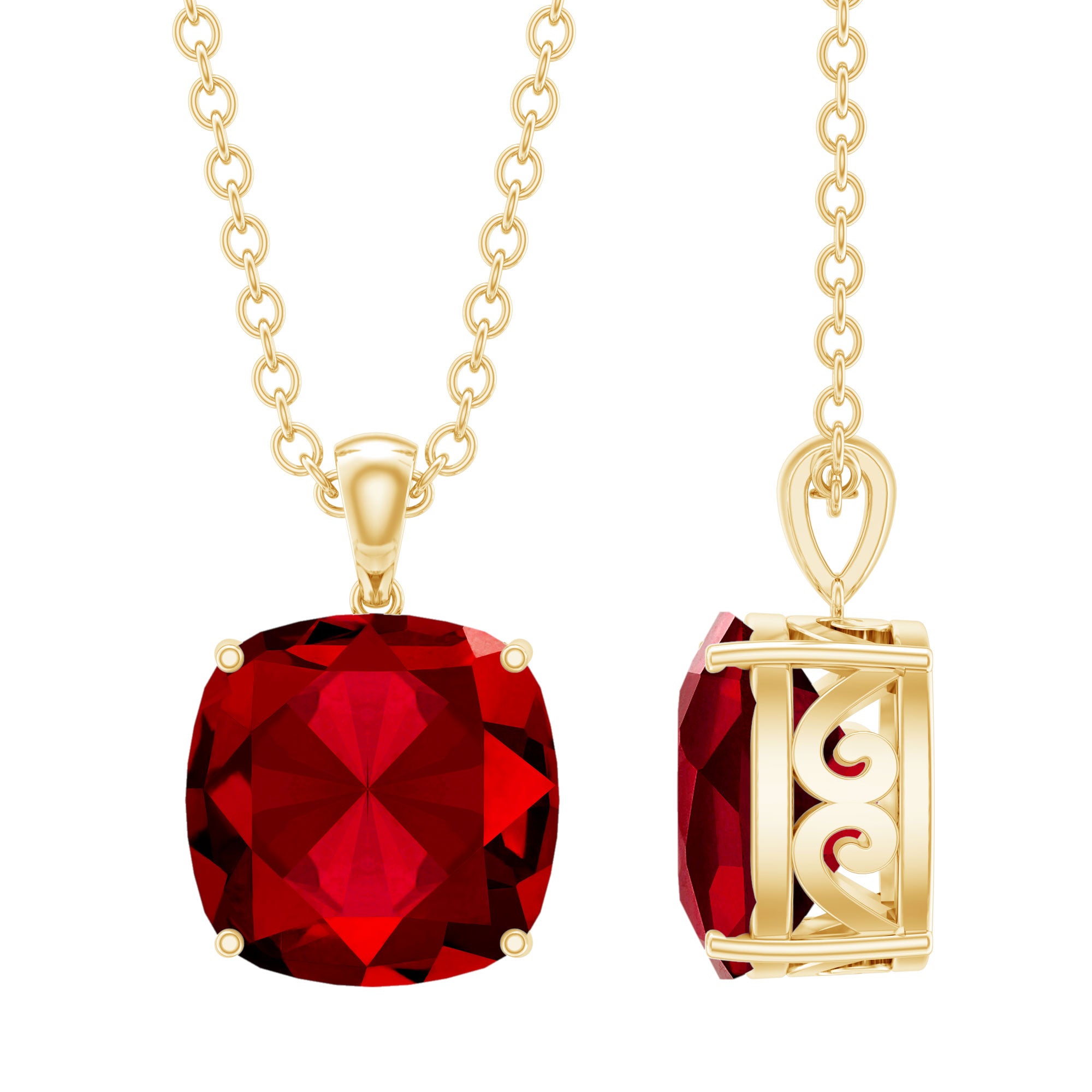 2 Carat Lab Created Ruby Solitaire Necklace With Chain AAAA - Rosec Jewels