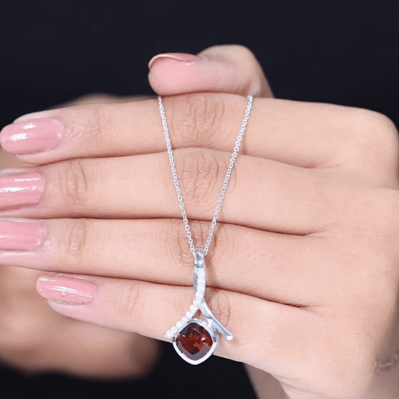 3 Carat Cushion Cut Garnet Solitaire Pendant with Diamond Twisted Bail AAA - Rosec Jewels