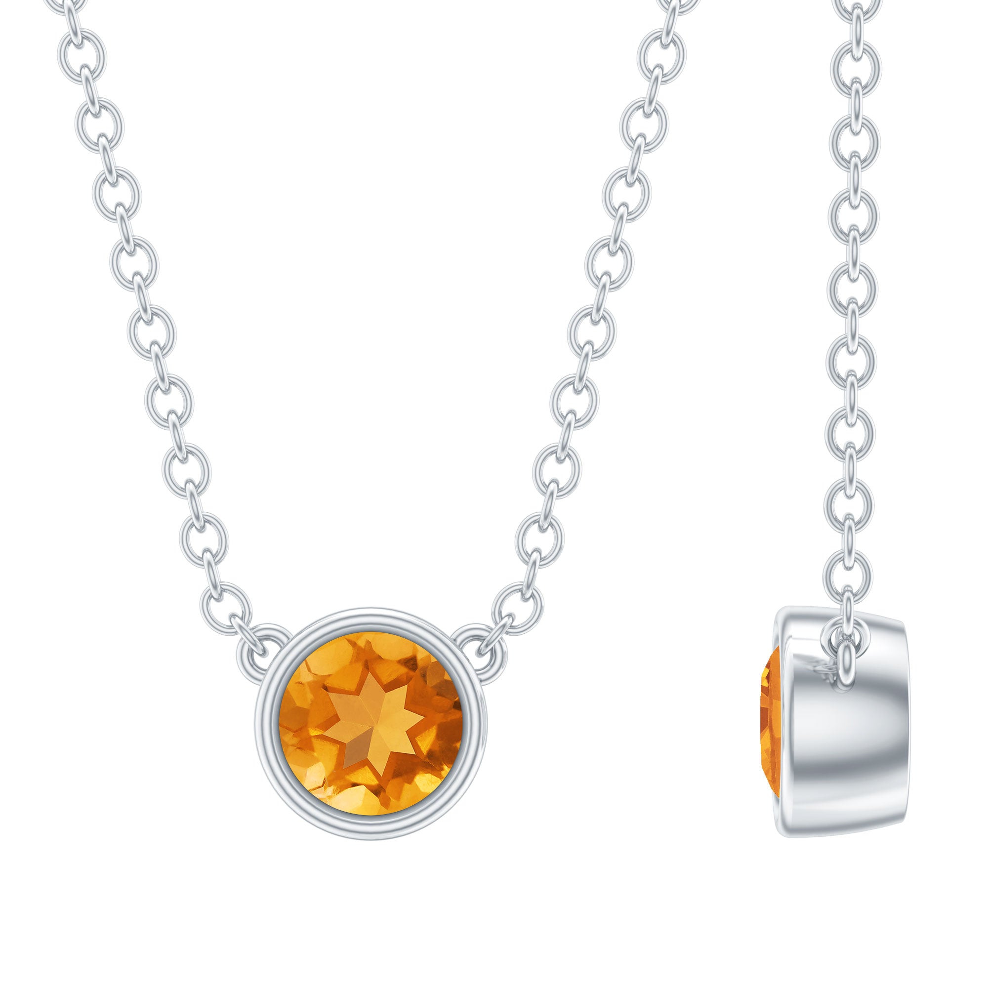 Ronde vorm Citrien Solitaire ketting in omlijsting