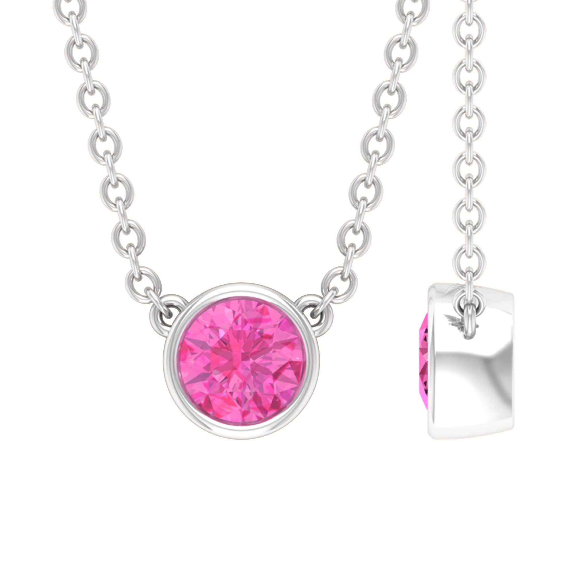 Bezel Set Round Pink Sapphire Solitaire Necklace