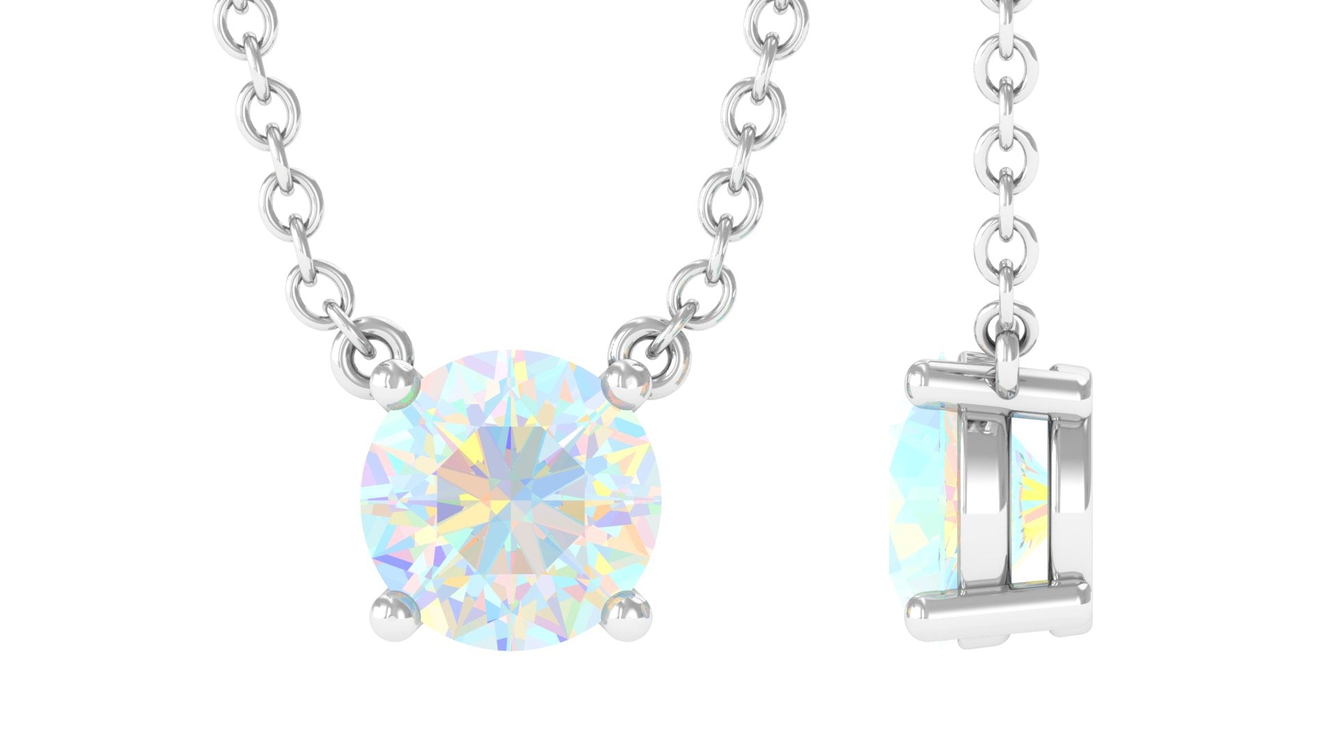 5 MM Round Shape Ethiopian Opal Solitaire Necklace in Prong Setting