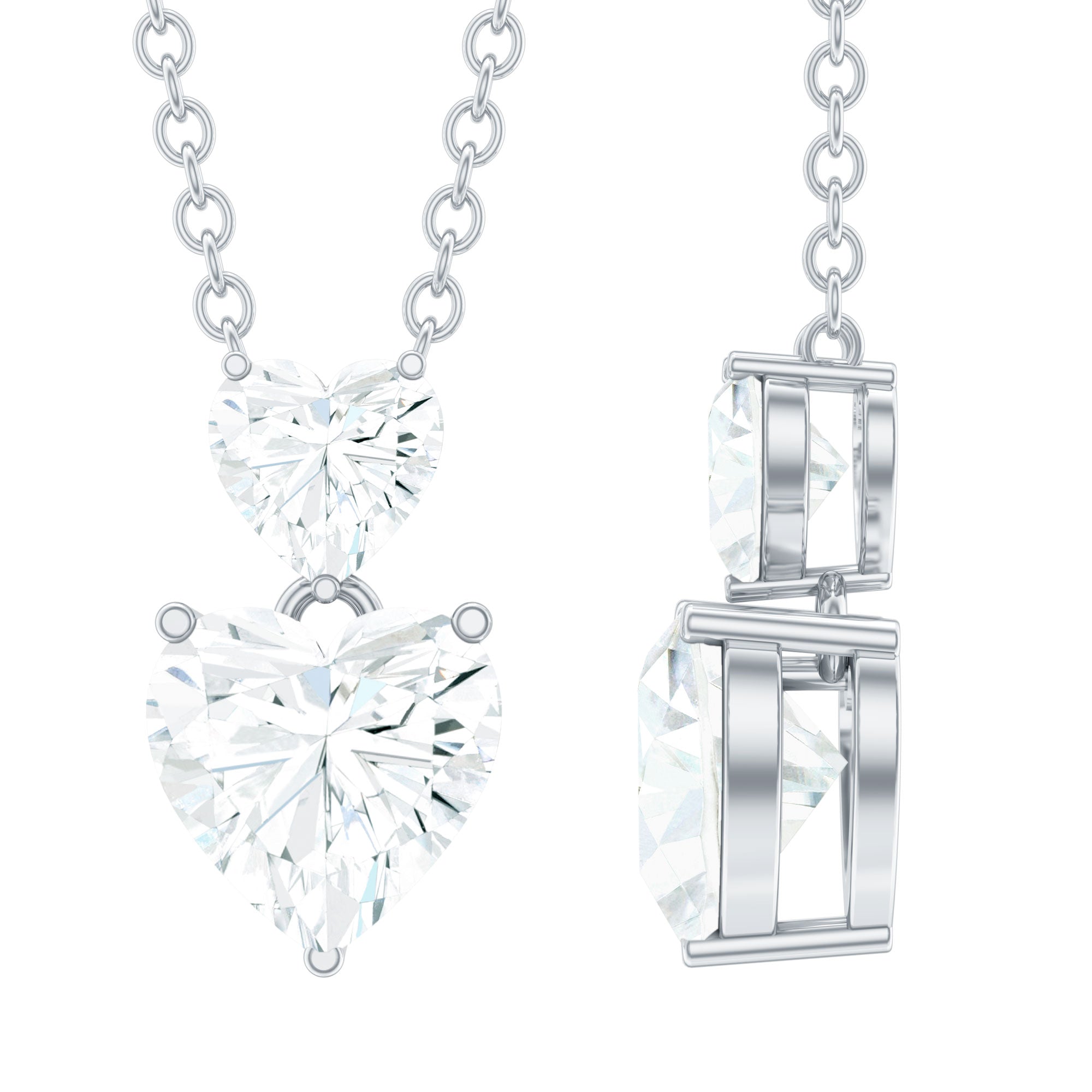 Certified Moissanite Double Heart Necklace in Prong Setting D-VS1 - Rosec Jewels