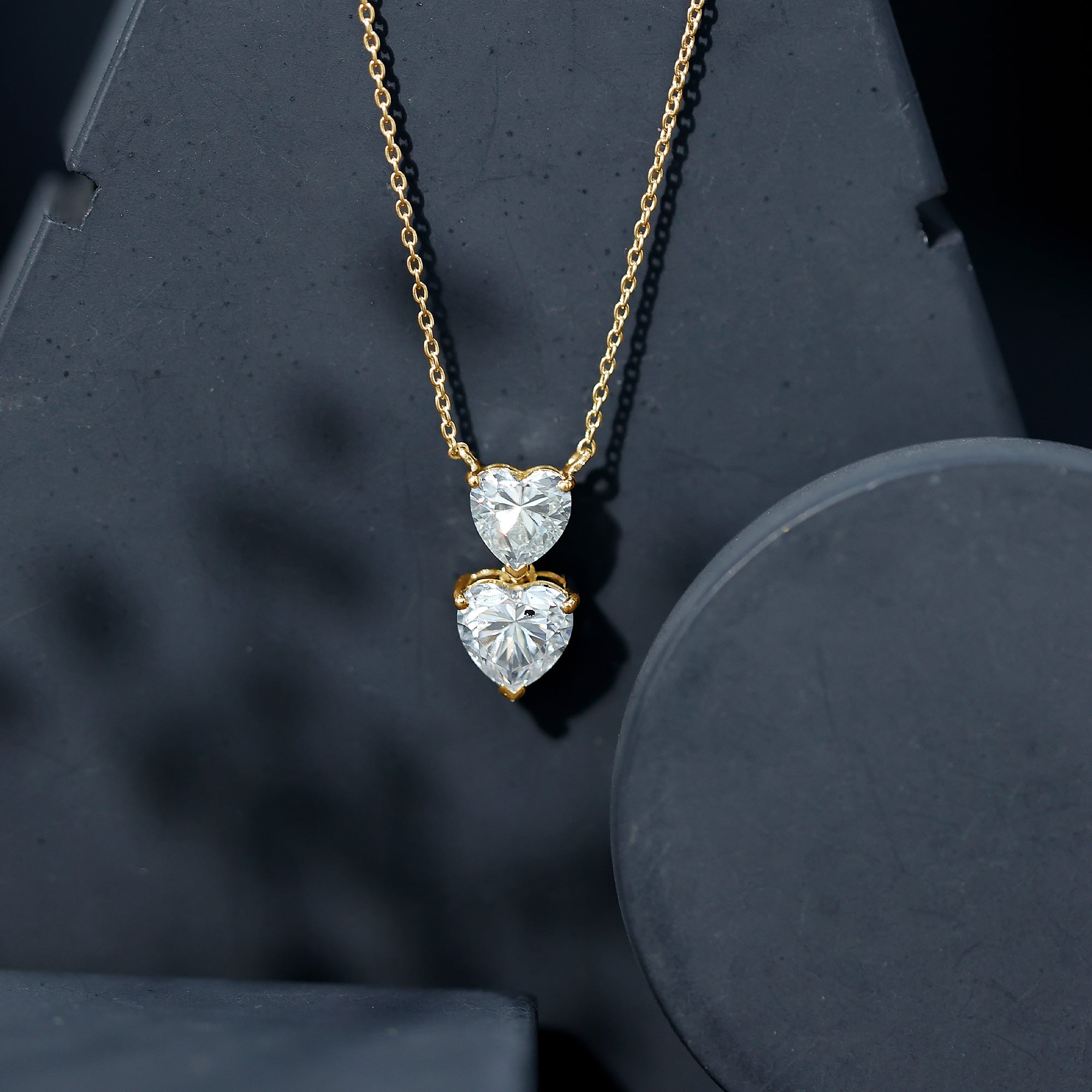 Certified Moissanite Double Heart Necklace in Prong Setting D-VS1 - Rosec Jewels
