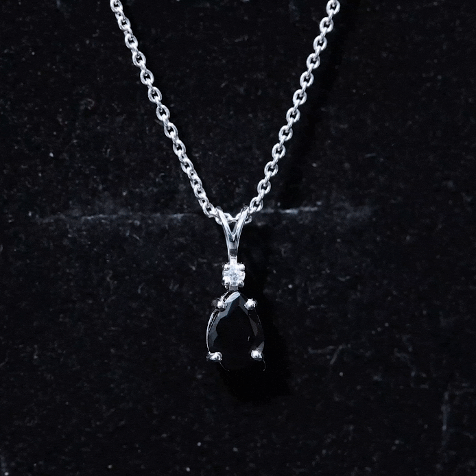 Pear Shape Black Onyx Solitaire Pendant with Diamond AAA - Rosec Jewels