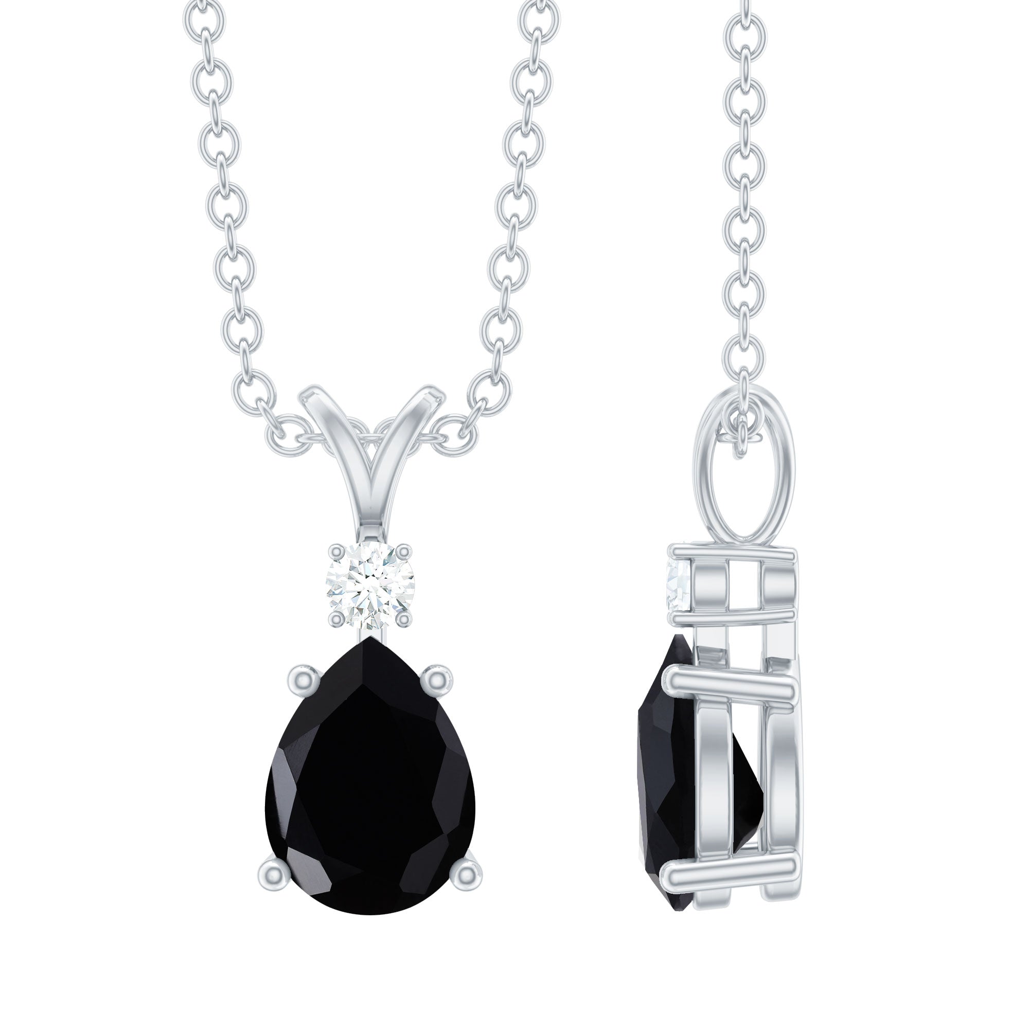 Pear Shape Black Onyx Solitaire Pendant with Diamond AAA - Rosec Jewels