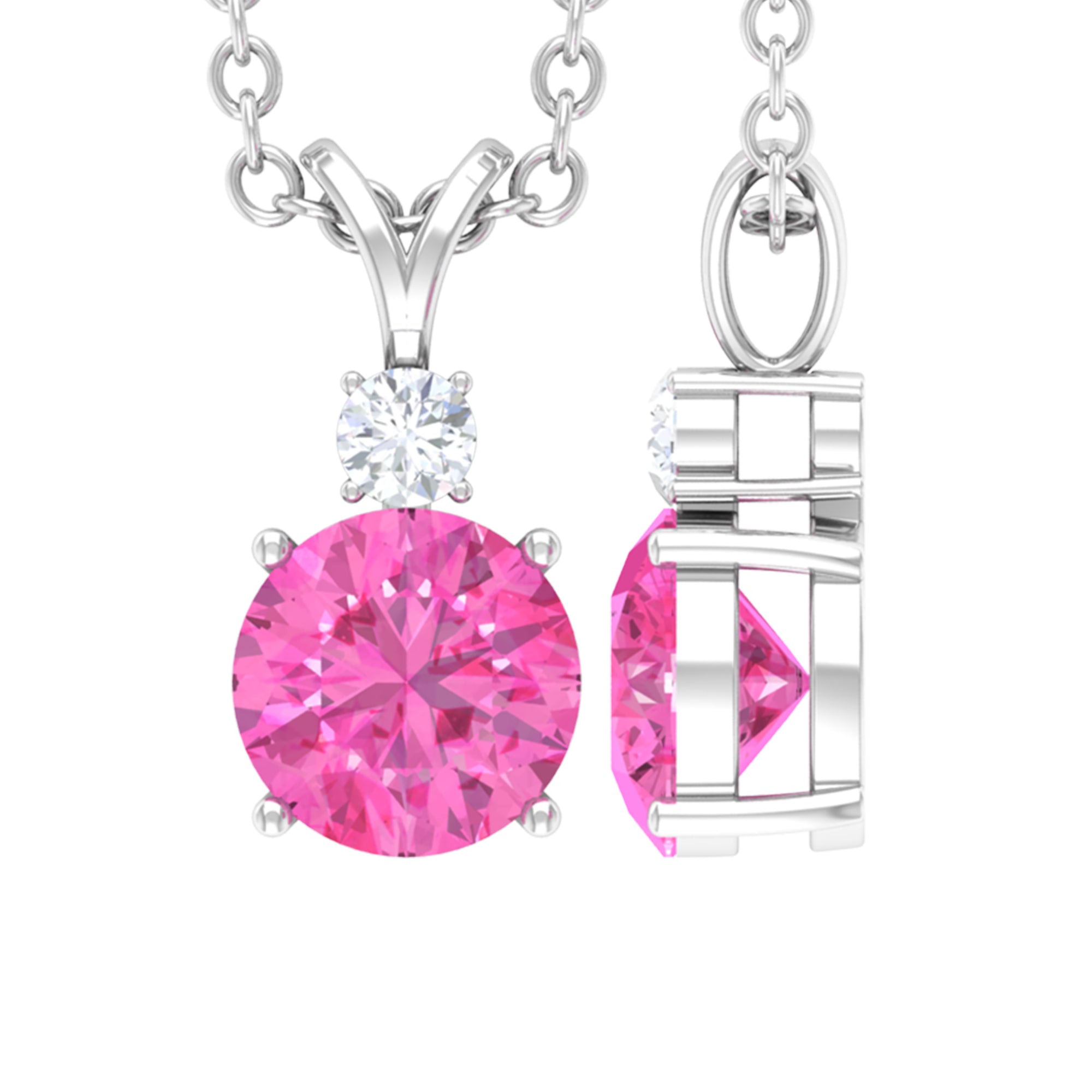 Natural Pink Sapphire Solitaire Pendant with Diamond