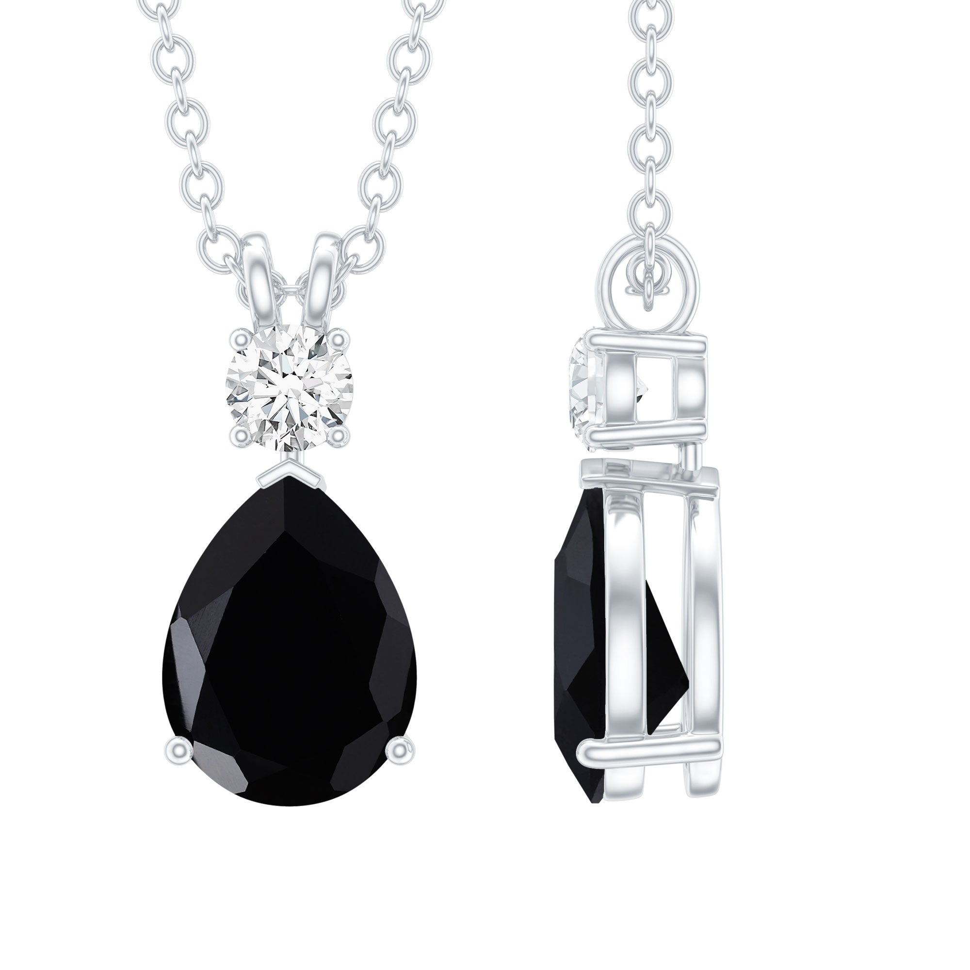 4 Carat Lab Created Black Diamond Teardrop Necklace with Moissanite