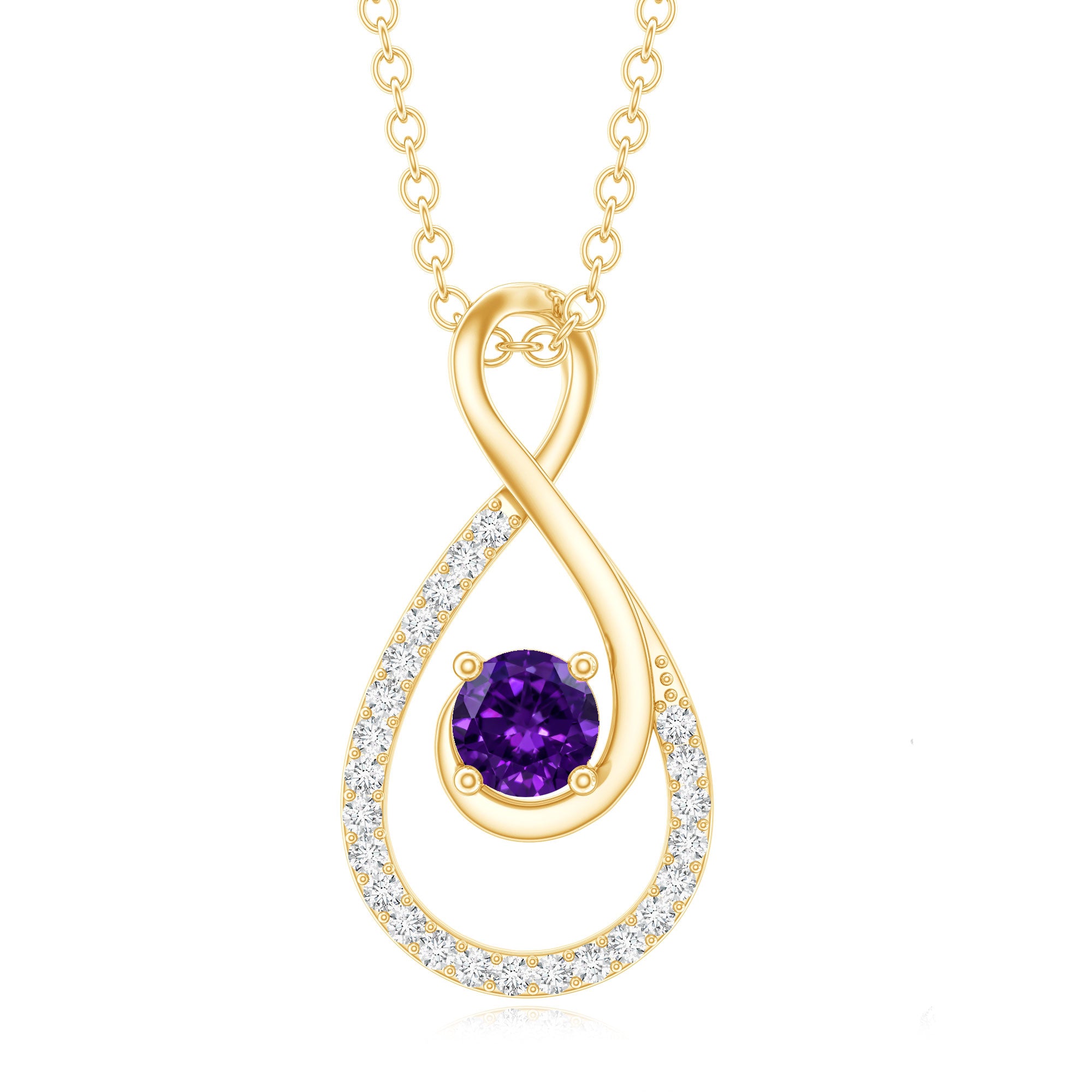 Natural Amethyst Infinity Pendant Necklace with Diamond AAA - Rosec Jewels