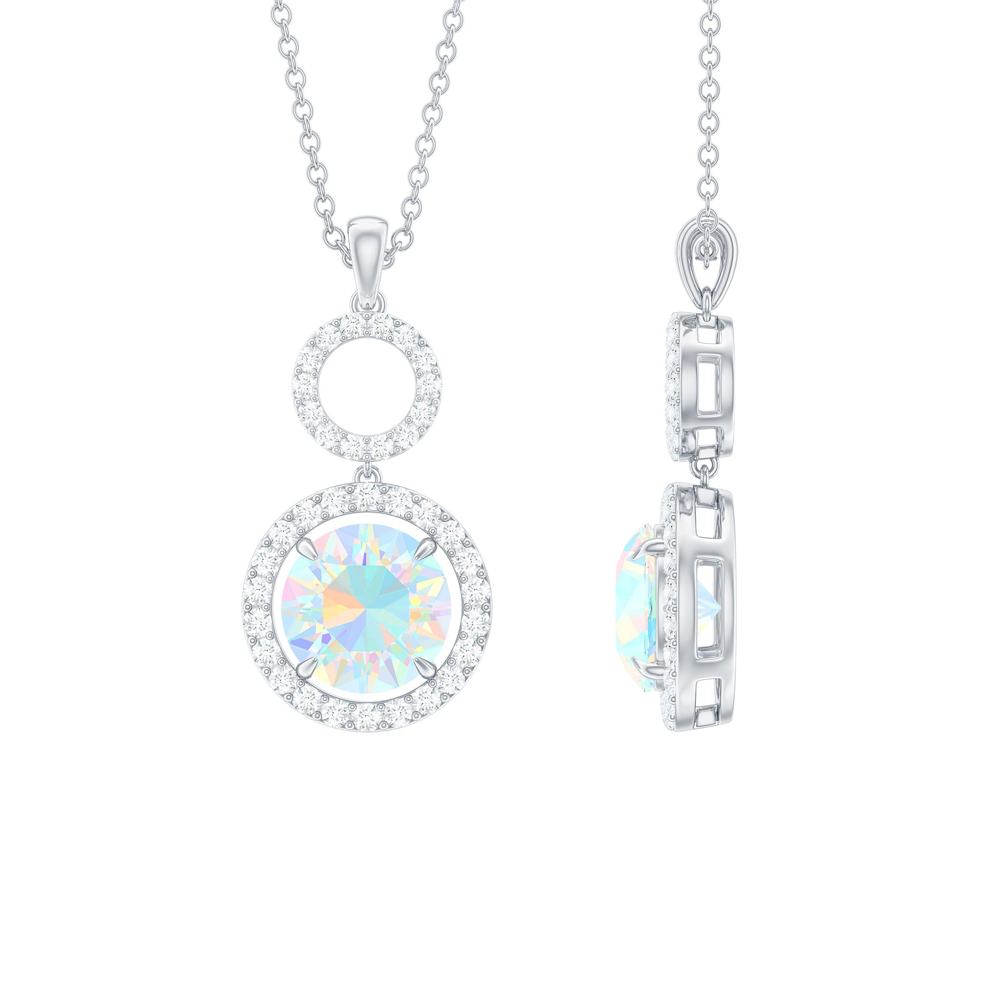 Ethiopian Opal and Diamond Dangle Pendant Necklace