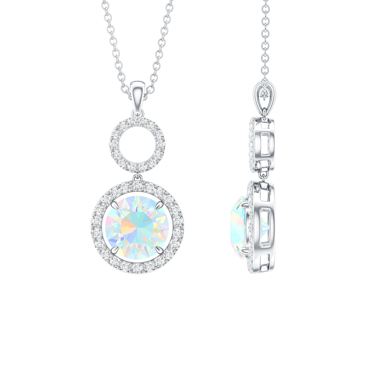 Natural Ethiopian Opal Drop Pendant Necklace with Diamond AAA - Rosec Jewels