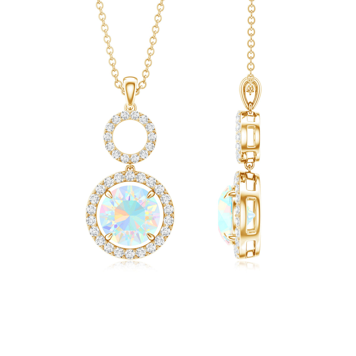 Natural Ethiopian Opal Drop Pendant Necklace with Diamond AAA - Rosec Jewels