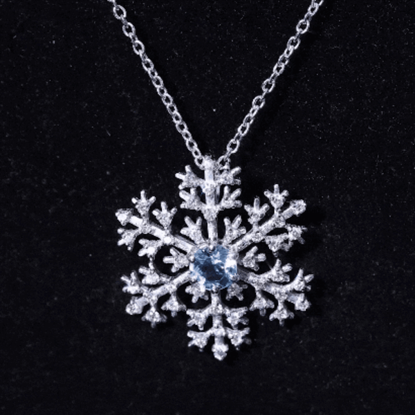 Snowflake Pendant Necklace with Aquamarine and Diamond AAA - Rosec Jewels
