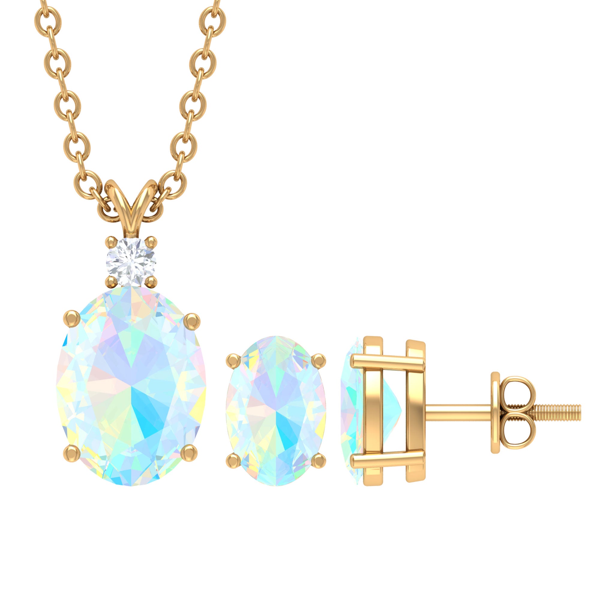 Real Ethiopian Opal Solitaire Jewelry Set with Diamond AAA - Rosec Jewels