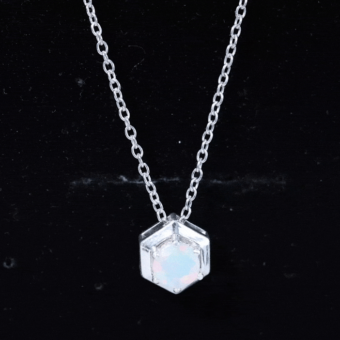 Solitaire Ethiopian Opal Hexagon Pendant Necklace AAA - Rosec Jewels