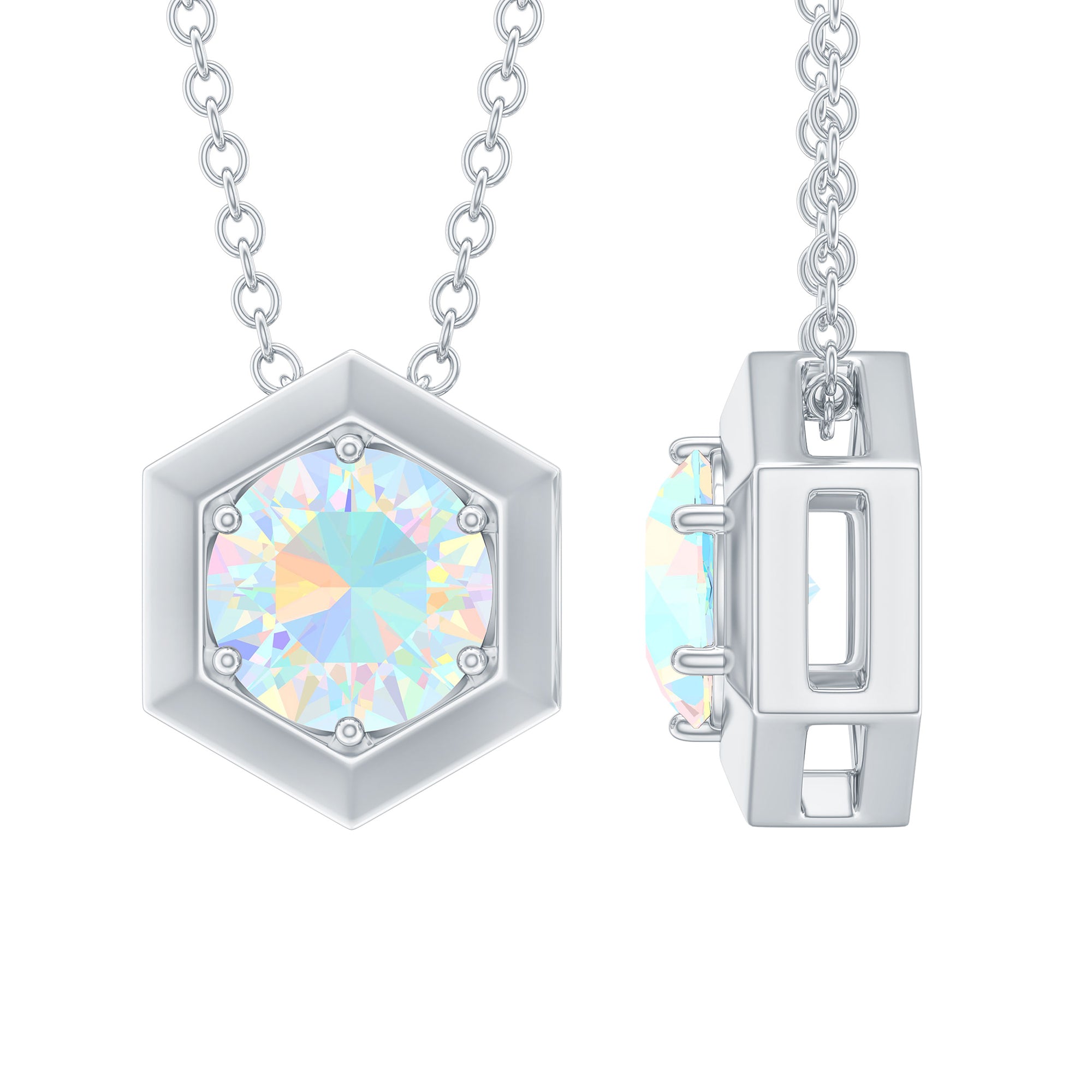 Solitaire Ethiopian Opal Hexagon Pendant Necklace AAA - Rosec Jewels