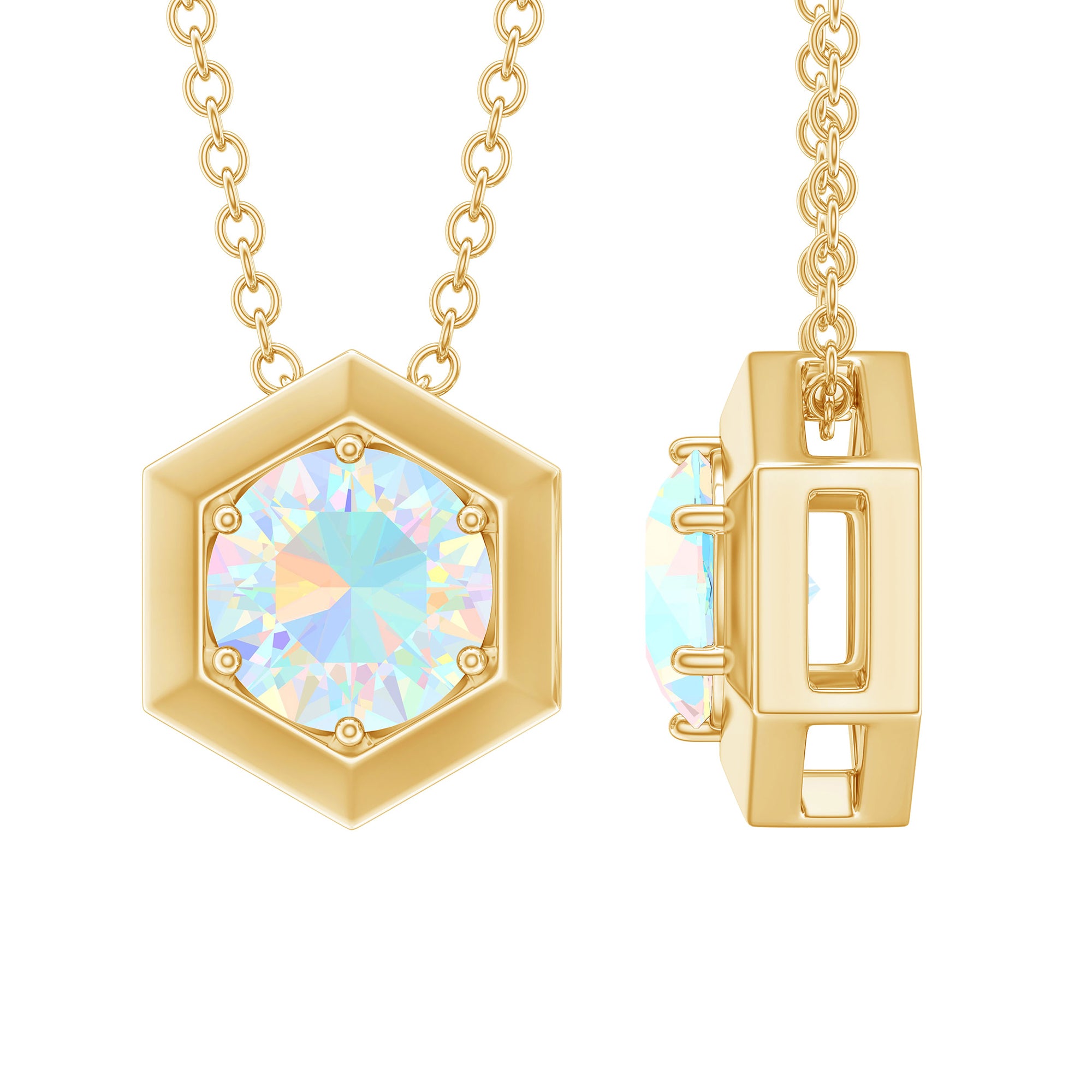 Solitaire Ethiopian Opal Hexagon Pendant Necklace AAA - Rosec Jewels