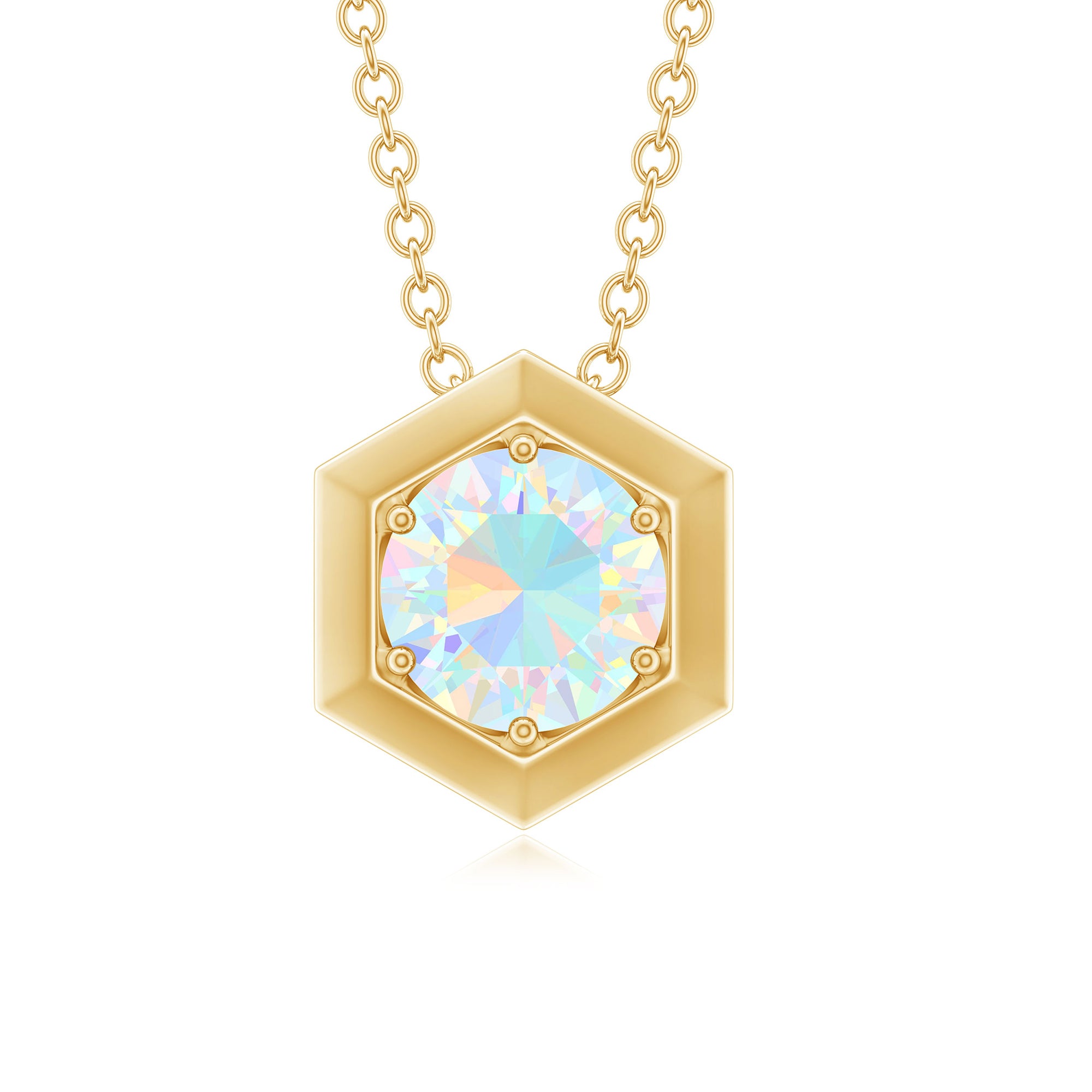 Solitaire Ethiopian Opal Hexagon Pendant Necklace AAA - Rosec Jewels