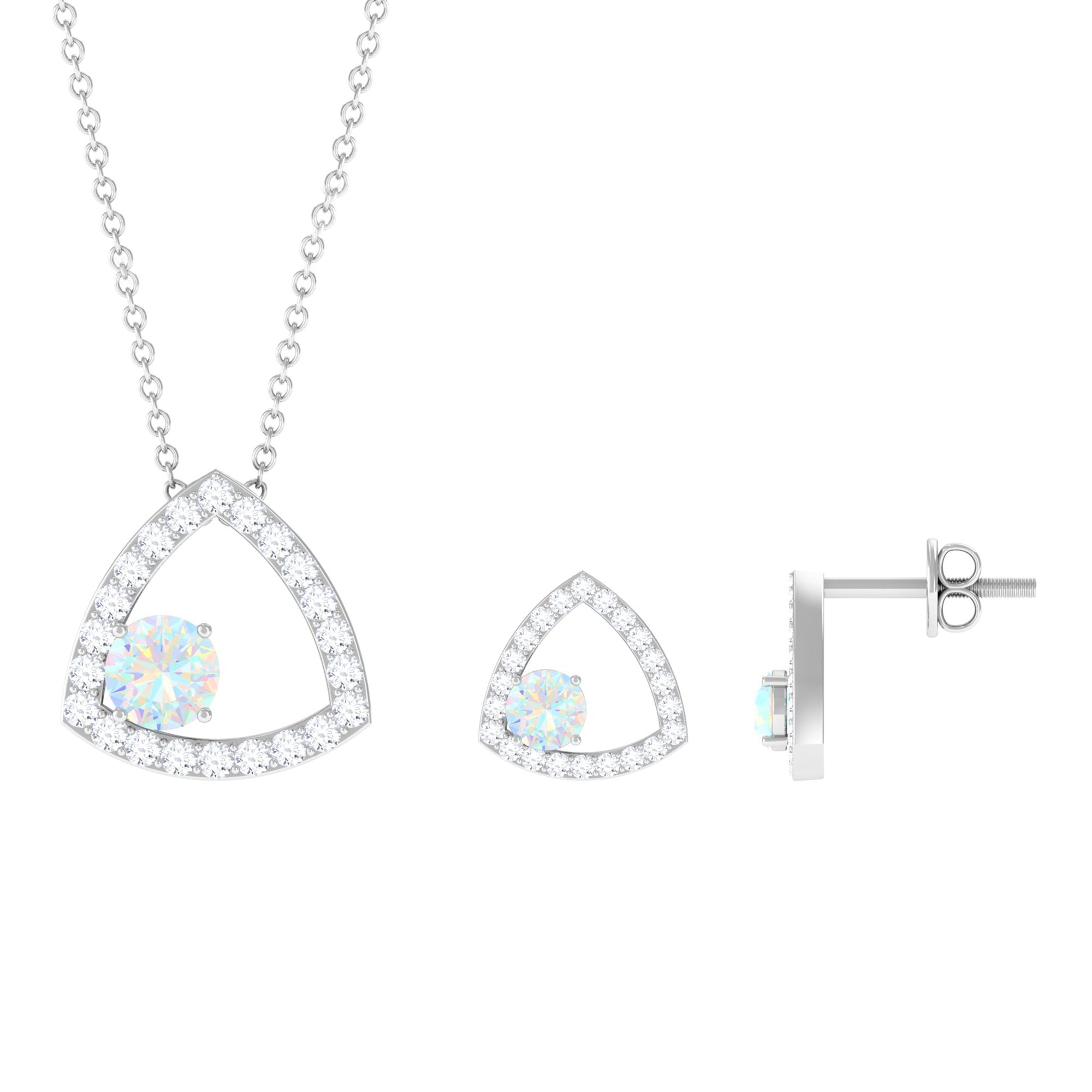 Simple Ethiopian Opal and Moissanite Triangle Jewelry Set