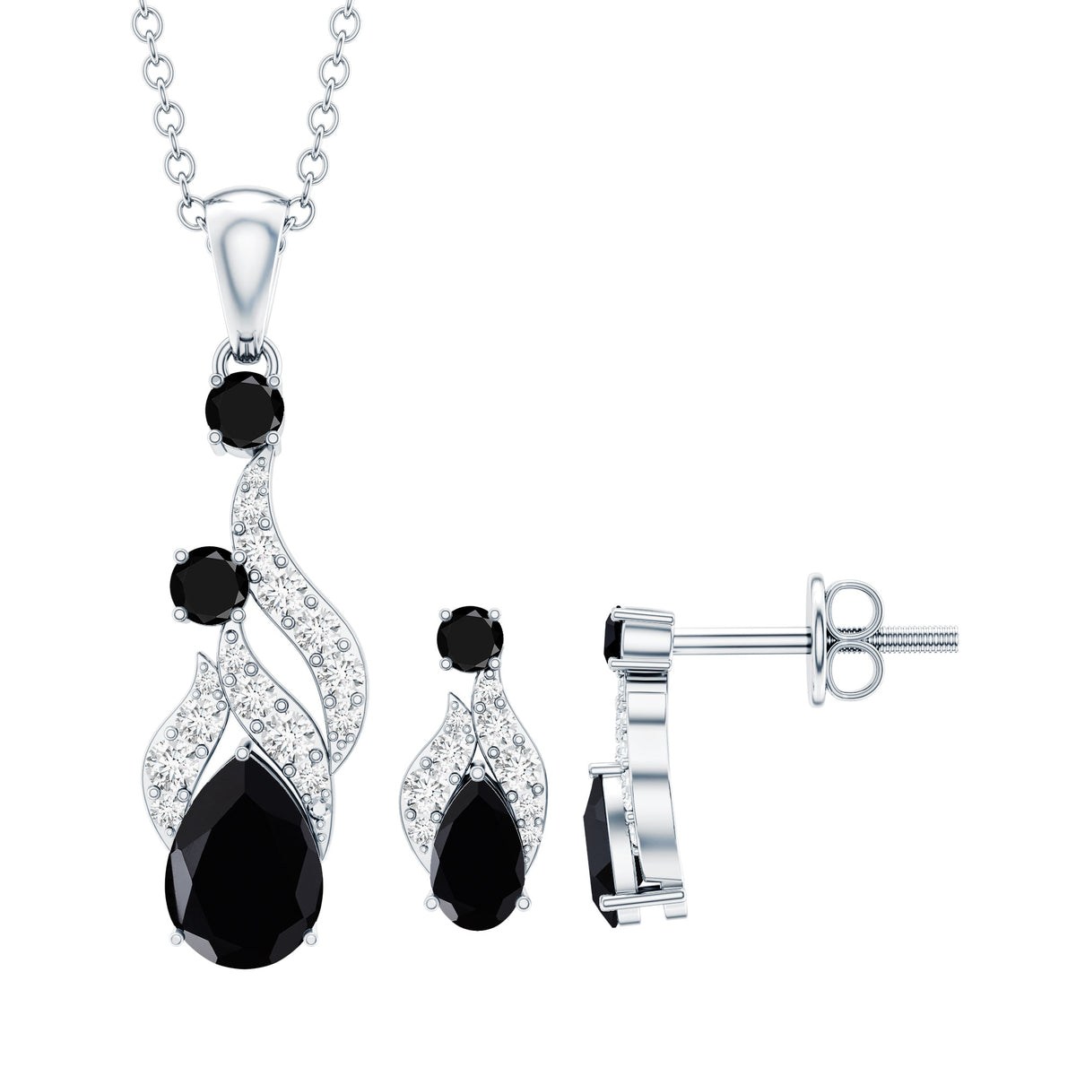 Designer Black Spinel Necklace and Earrings Set with Diamond AAA - Rosec Jewels