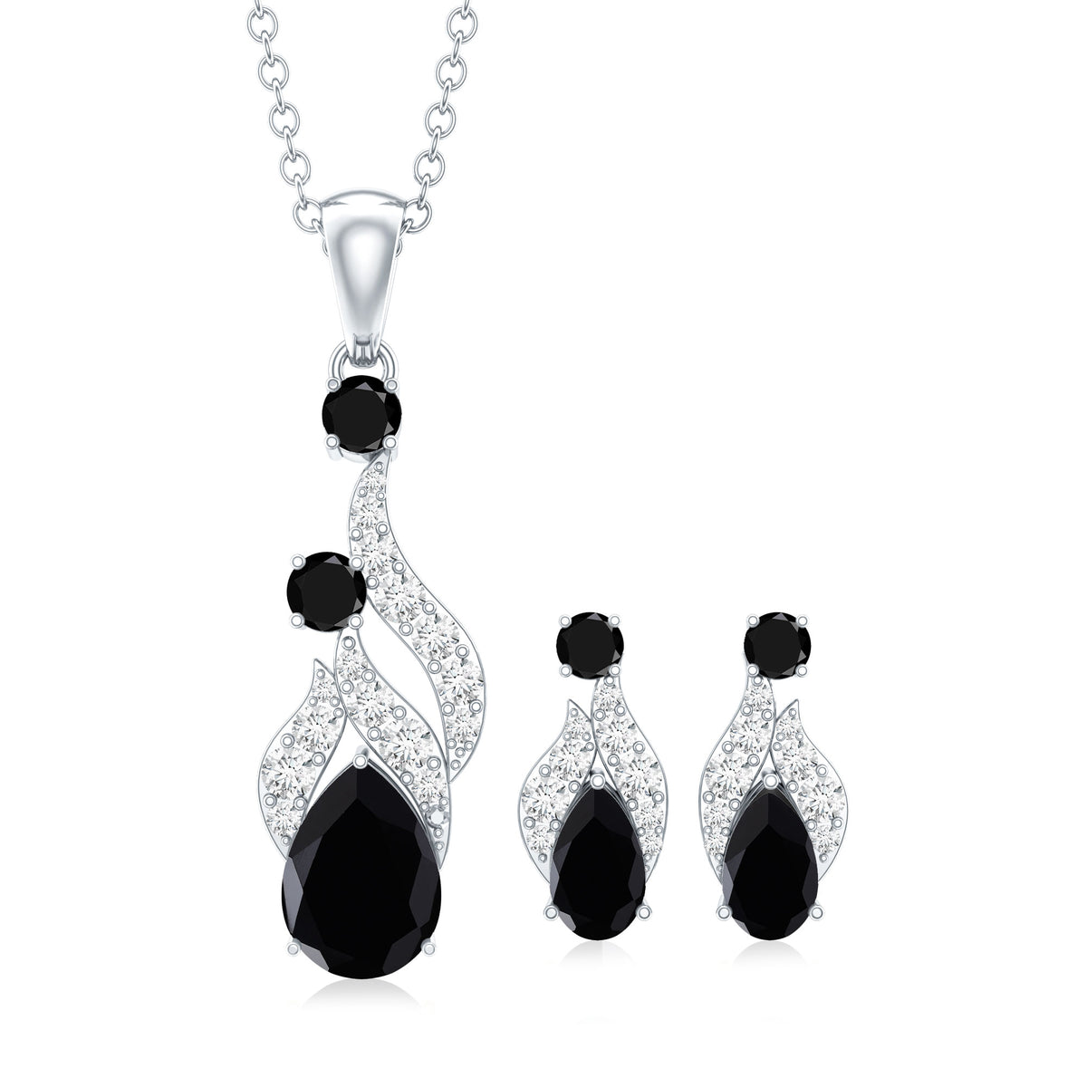 Designer Black Spinel Necklace and Earrings Set with Diamond AAA - Rosec Jewels