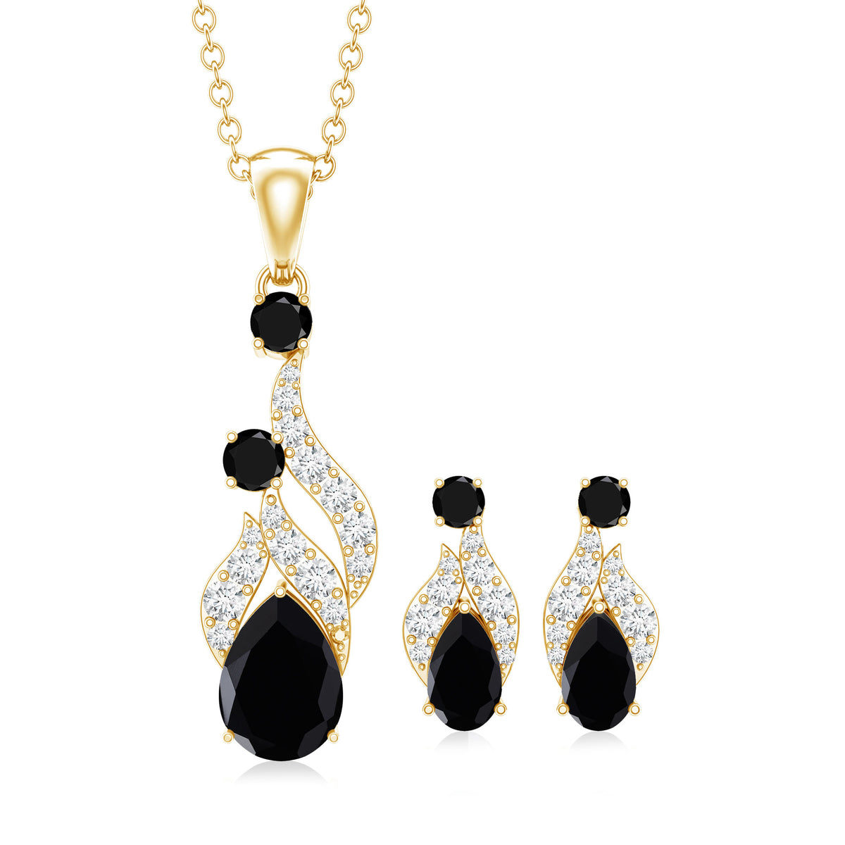 Designer Black Spinel Necklace and Earrings Set with Diamond AAA - Rosec Jewels