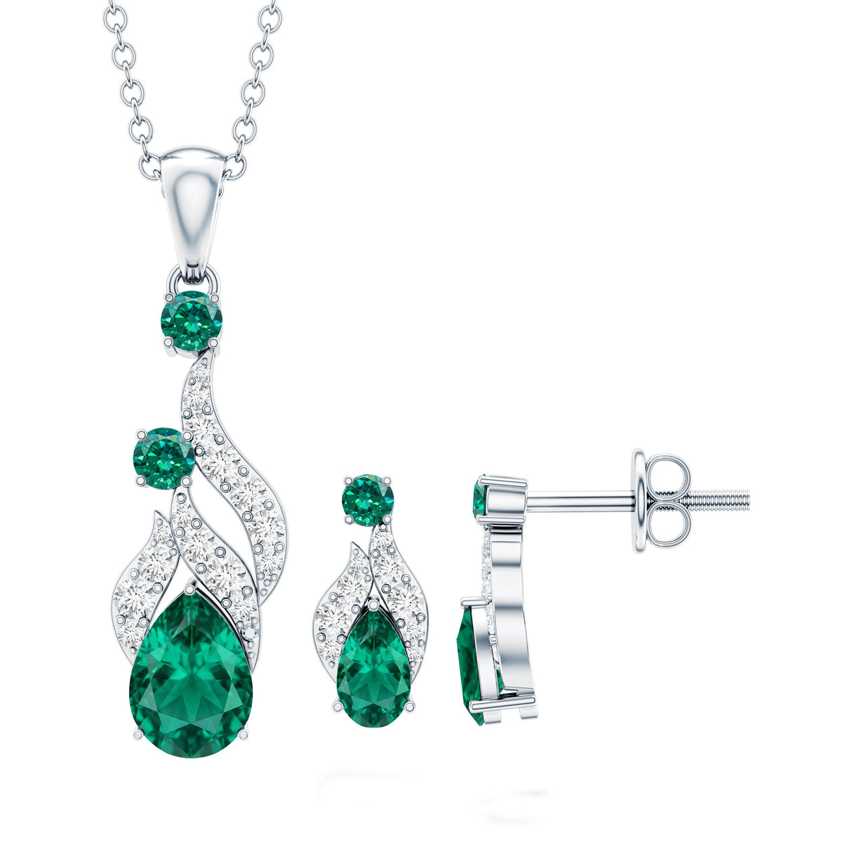 Lab Created Emerald and Diamond Designer Jewelry Set AAAA - Rosec Jewels
