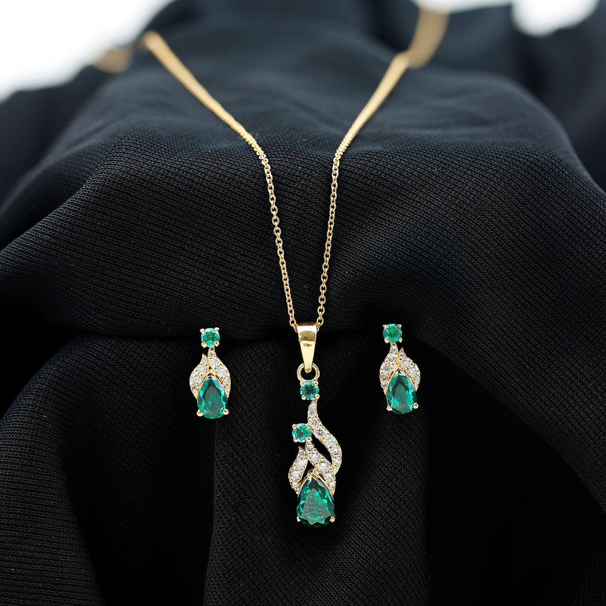 Lab Created Emerald and Diamond Designer Jewelry Set AAAA - Rosec Jewels